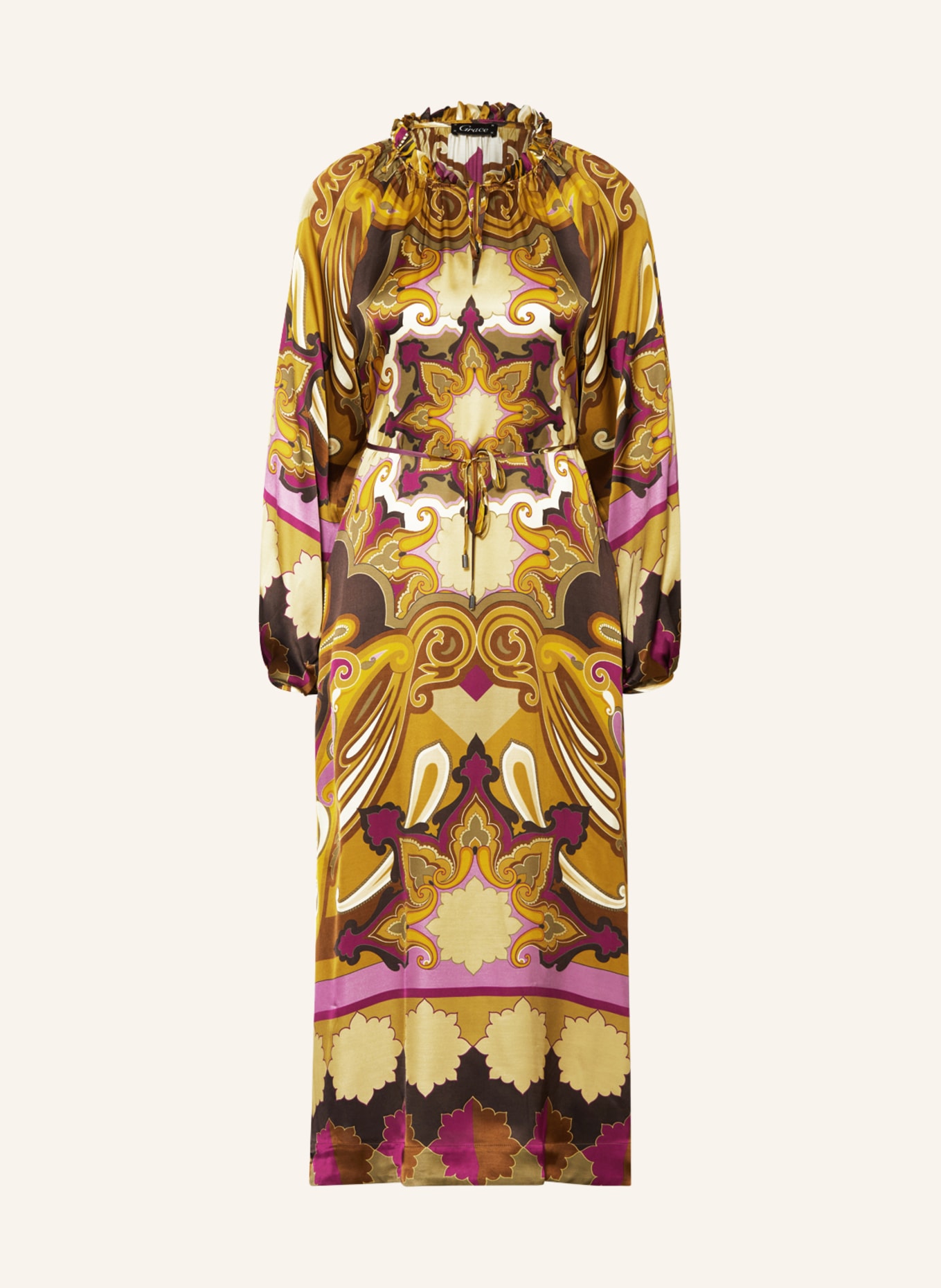 Grace Satin dress, Color: COGNAC/ PURPLE/ BROWN (Image 1)