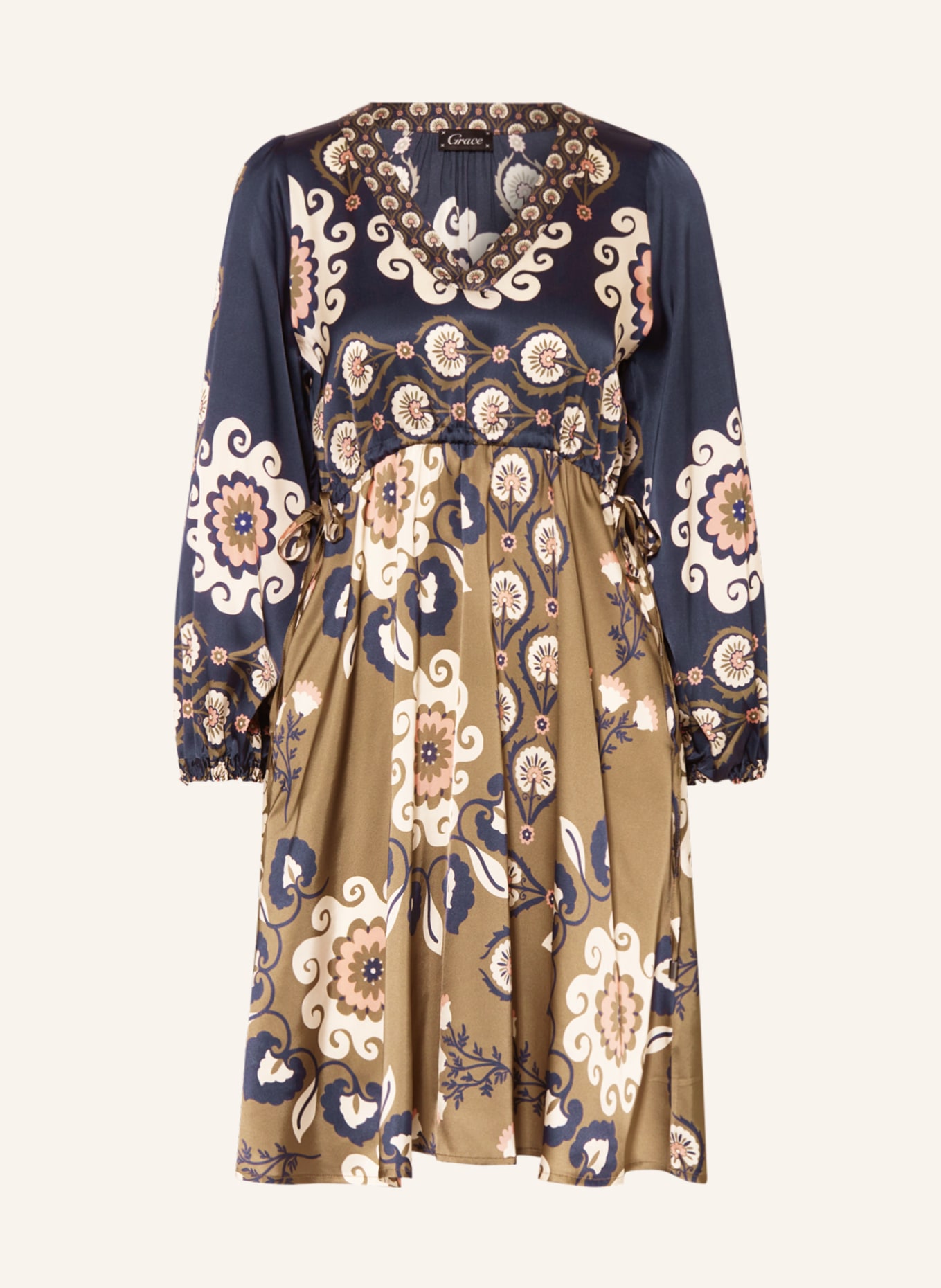 Grace Satin dress, Color: DARK BLUE/ KHAKI/ SALMON (Image 1)