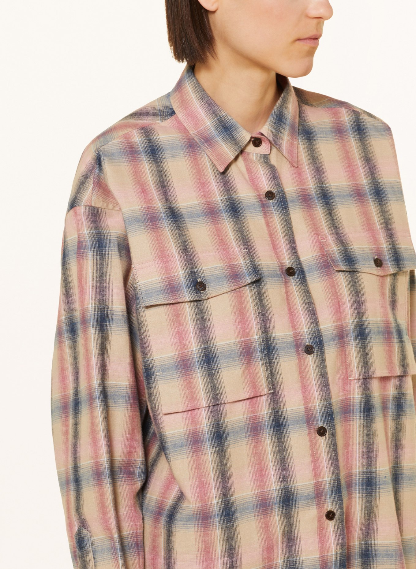 CLOSED Shirt blouse with linen, Color: BEIGE/ ROSE/ DARK BLUE (Image 4)