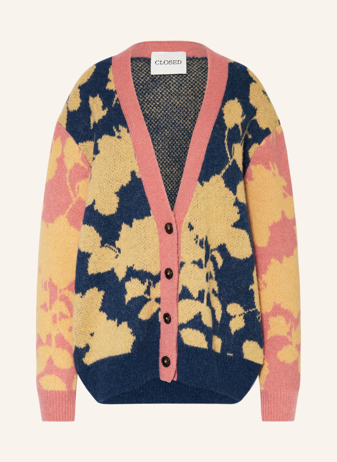 CLOSED Oversized cardigan with alpaca, Color: YELLOW/ BLUE/ SALMON (Image 1)