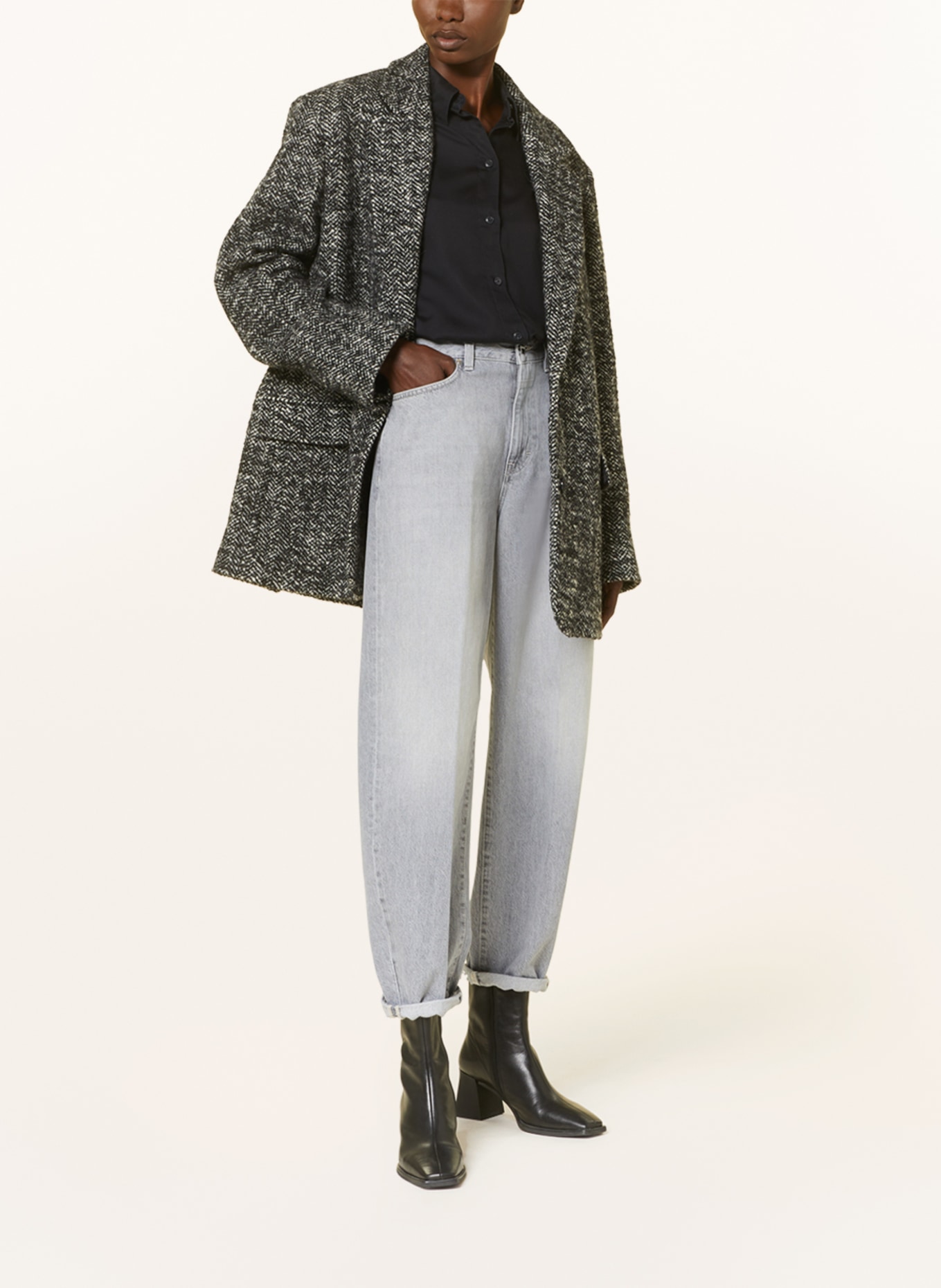 CLOSED Oversized-Blazer aus Tweed, Farbe: SCHWARZ/ WEISS (Bild 2)