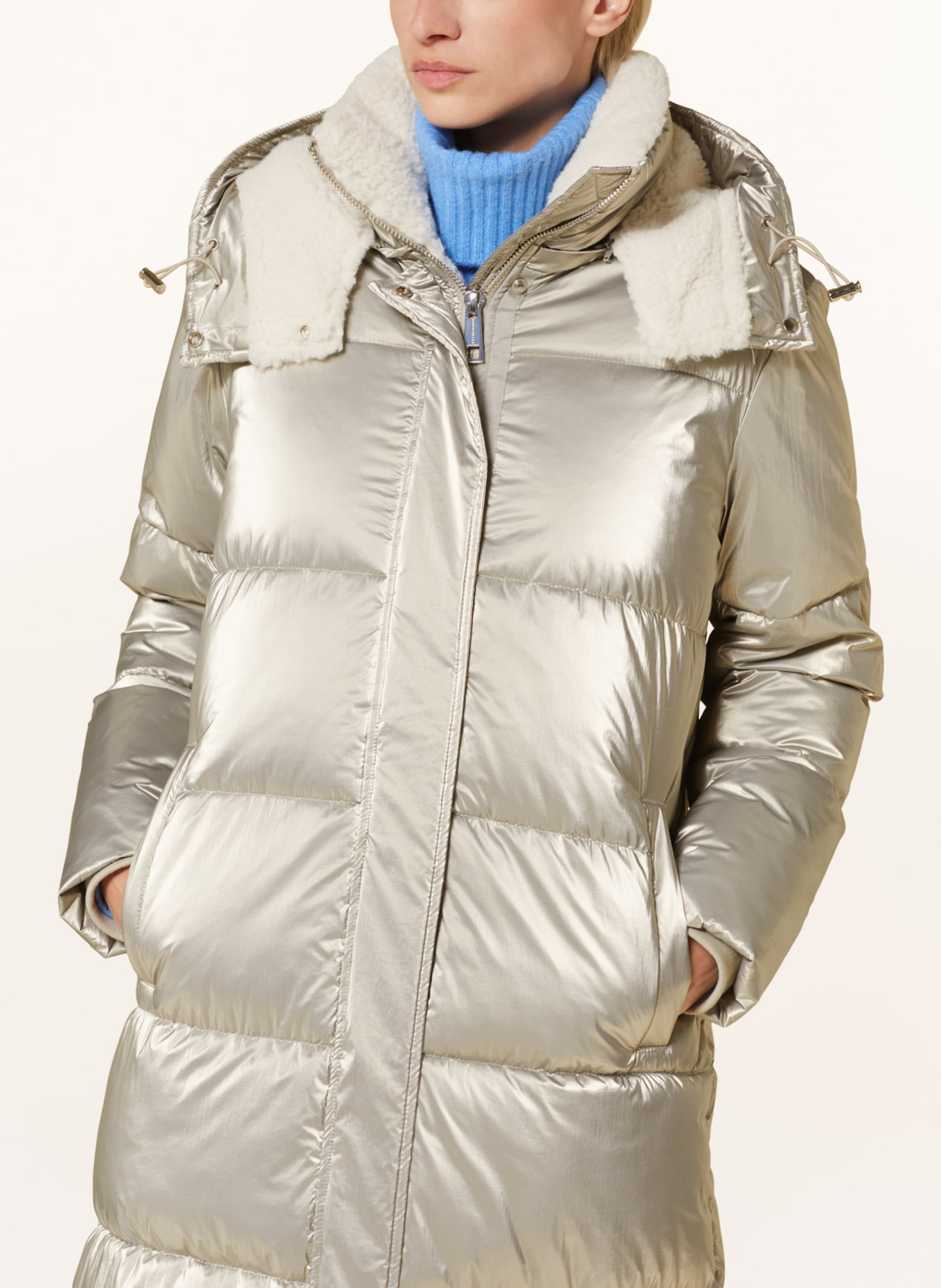 RINO & PELLE Prošívaný kabát JOLIJN s plyšem a odnímatelnou kapucí, Barva: STŘÍBRNÁ (Obrázek 5)