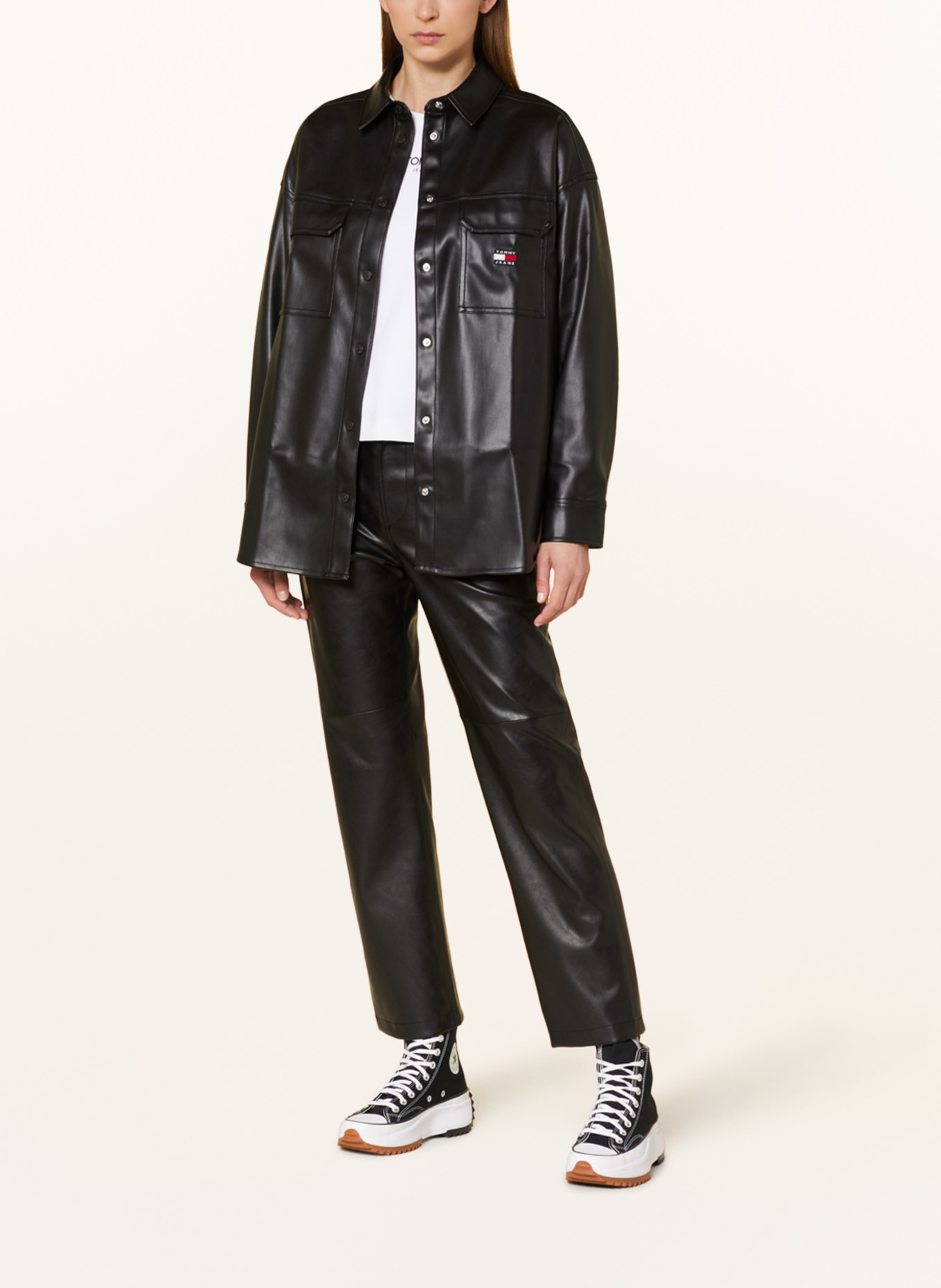 TOMMY JEANS Overshirt in in look black leather