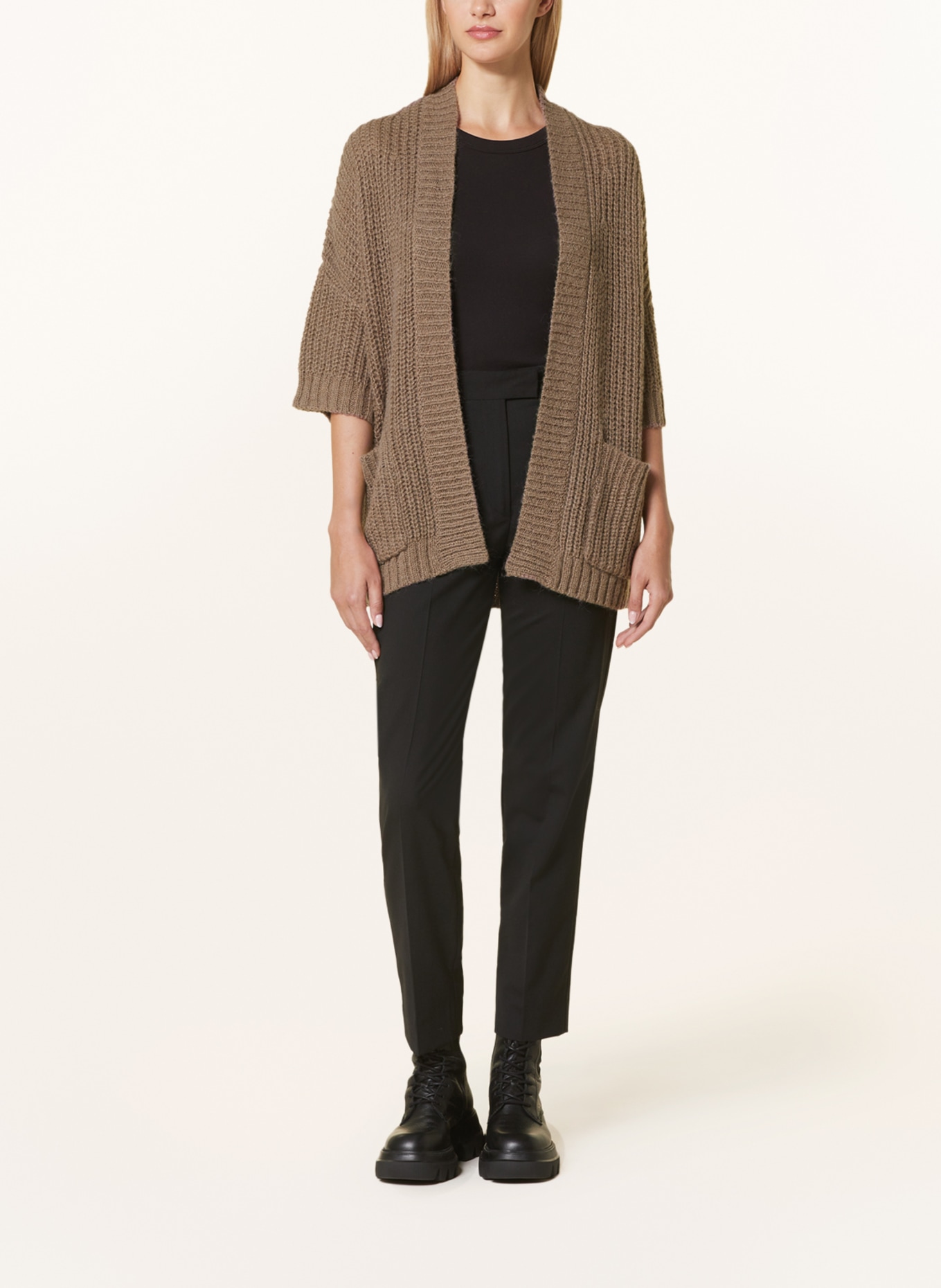 darling harbour Knit cardigan with 3/4 sleeves, Color: TAUPE (Image 2)