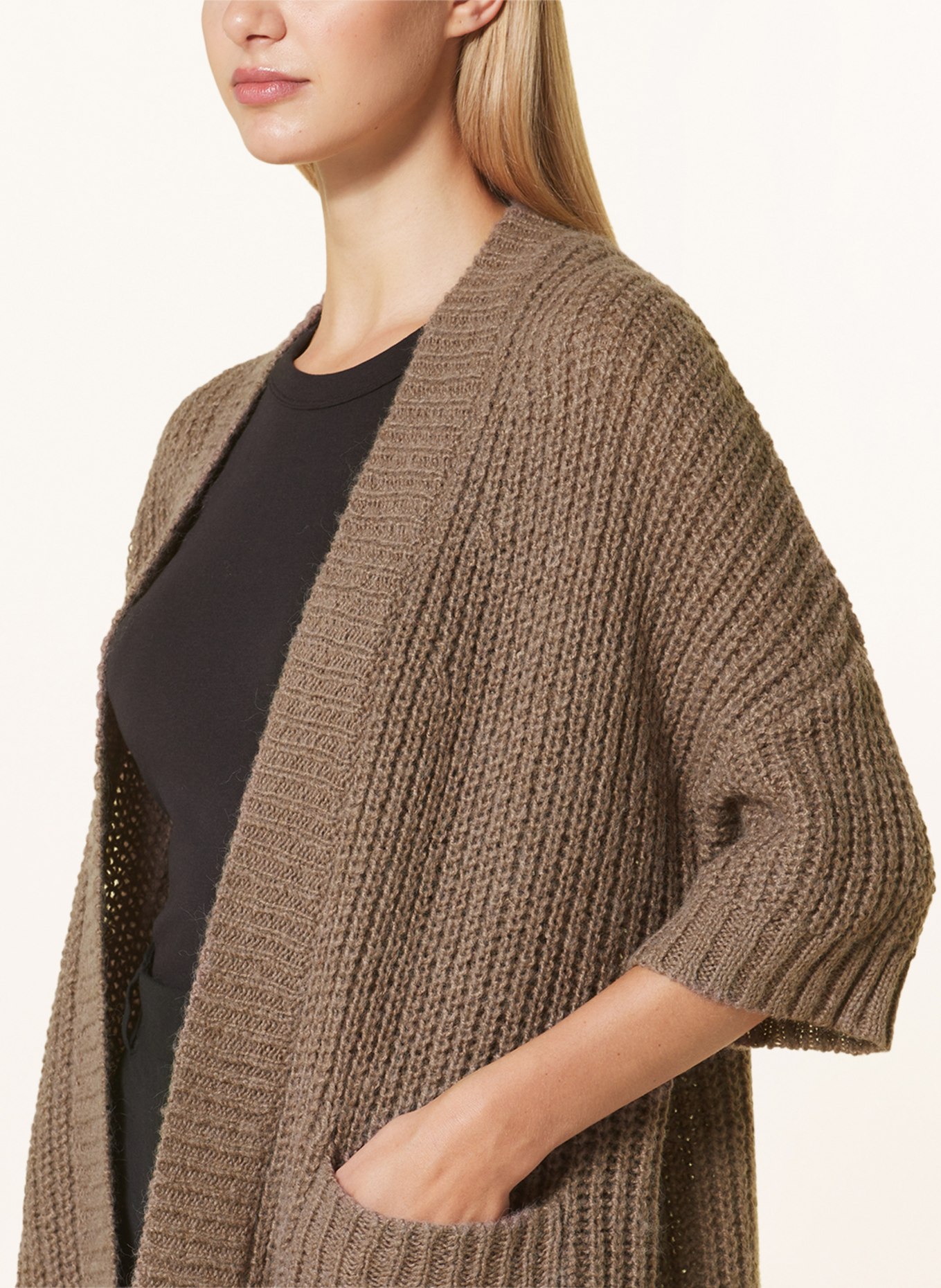 darling harbour Knit cardigan with 3/4 sleeves, Color: TAUPE (Image 4)
