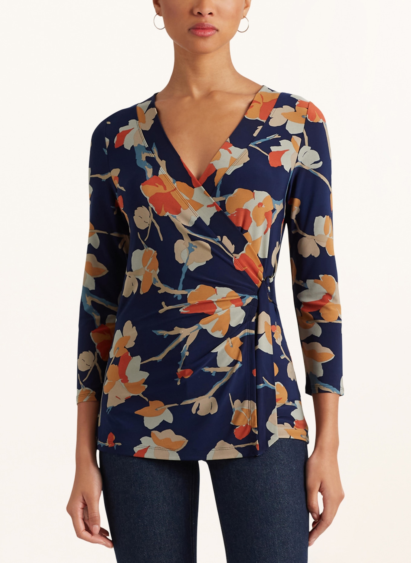 LAUREN RALPH LAUREN Wrap blouse with 3/4 sleeves, Color: BLUE/ DARK ORANGE/ OLIVE (Image 2)