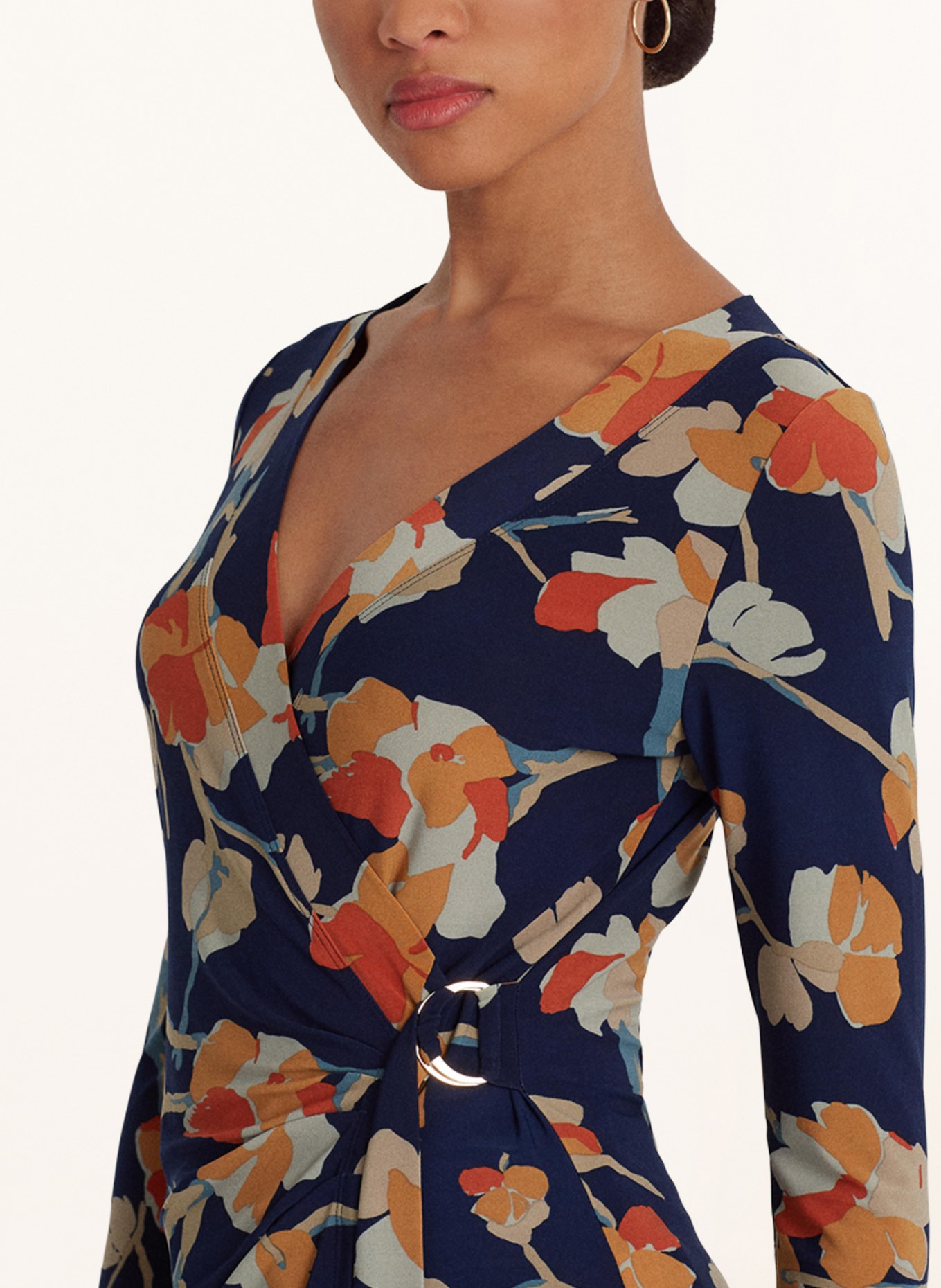 LAUREN RALPH LAUREN Wrap blouse with 3/4 sleeves, Color: BLUE/ DARK ORANGE/ OLIVE (Image 4)