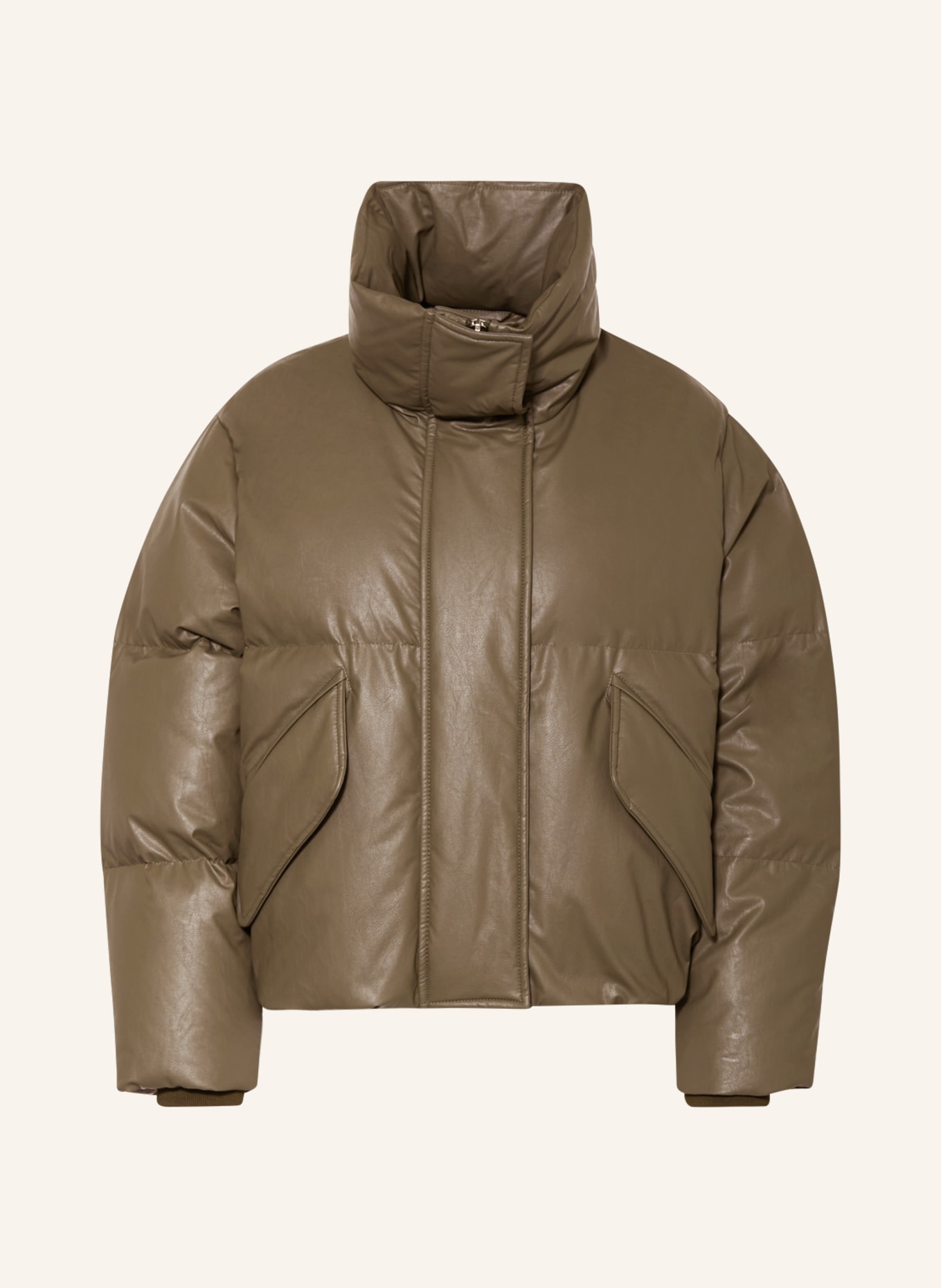 MM6 Maison Margiela Oversized down jacket in leather look, Color: KHAKI (Image 1)