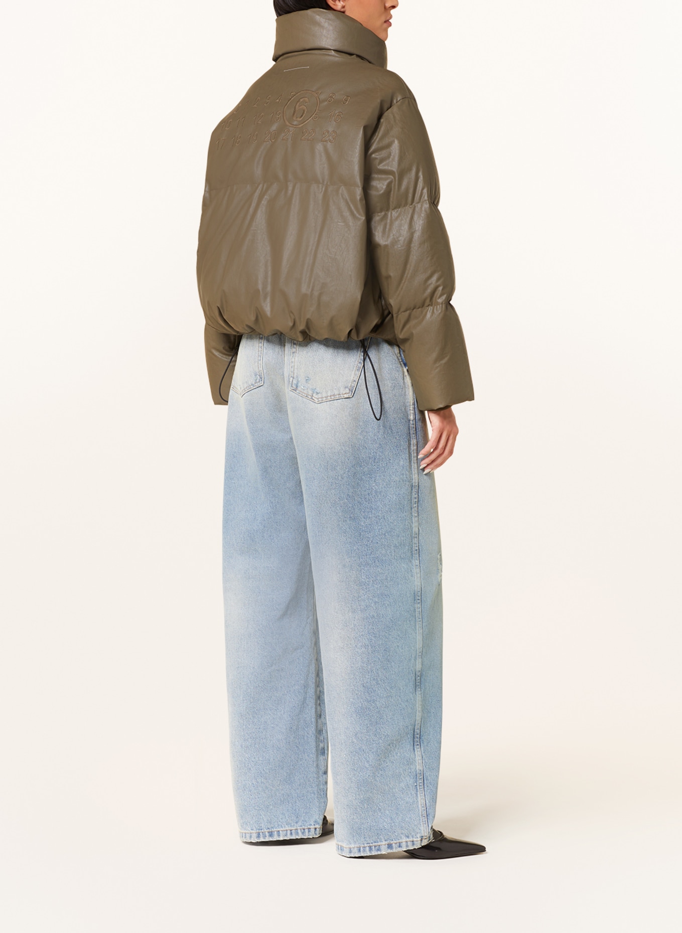 MM6 Maison Margiela Oversized down jacket in leather look, Color: KHAKI (Image 3)