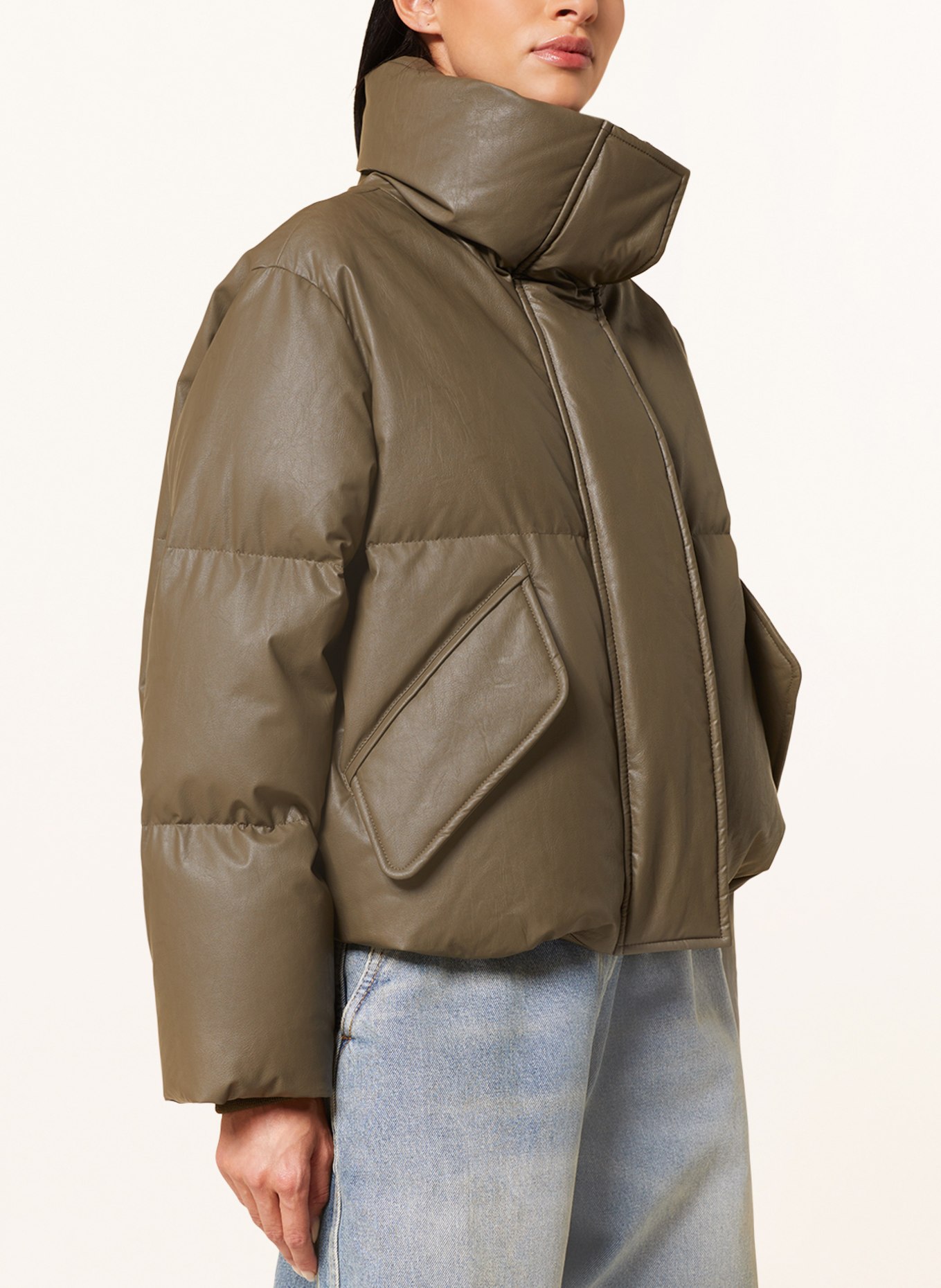 MM6 Maison Margiela Oversized down jacket in leather look, Color: KHAKI (Image 4)