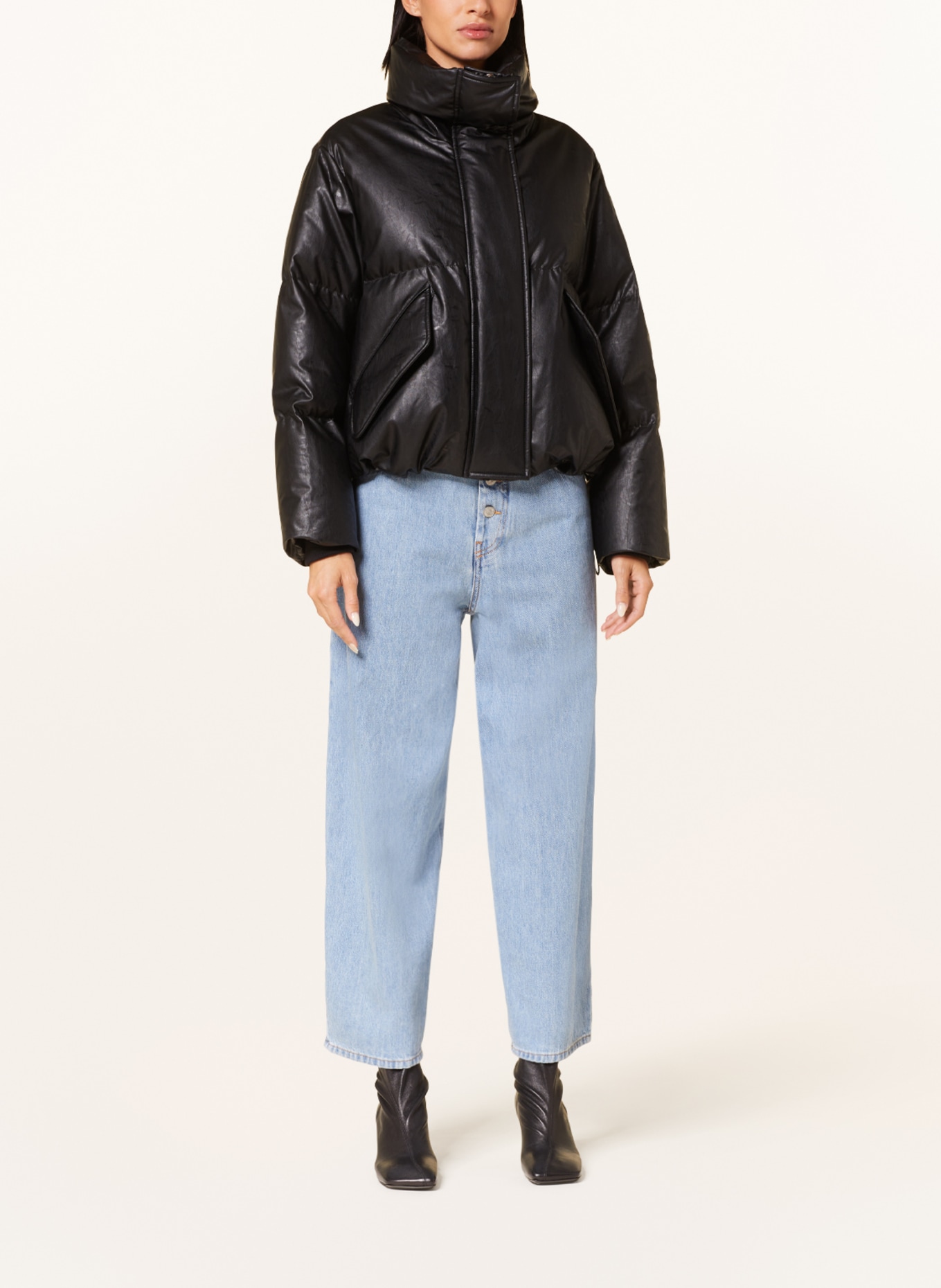 MM6 Maison Margiela Oversized down jacket in leather look, Color: BLACK (Image 2)