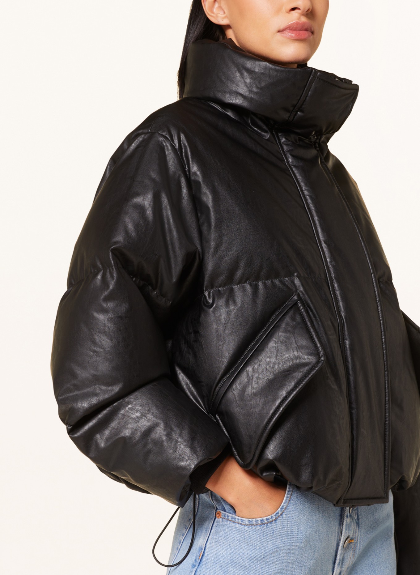 MM6 Maison Margiela Oversized down jacket in leather look, Color: BLACK (Image 4)