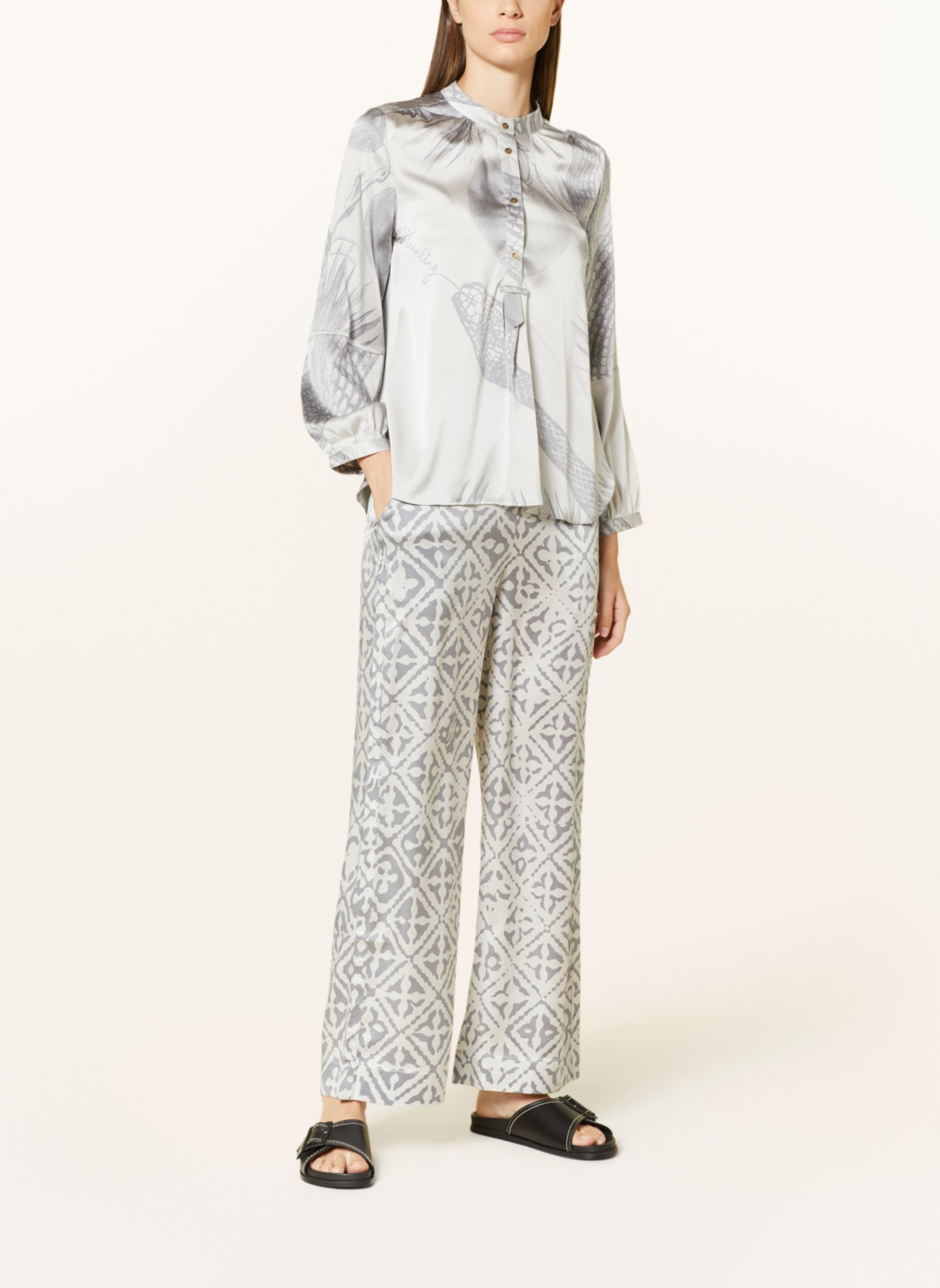 friendly hunting Wide leg trousers made of silk, Color: LIGHT GRAY/ GRAY (Image 2)