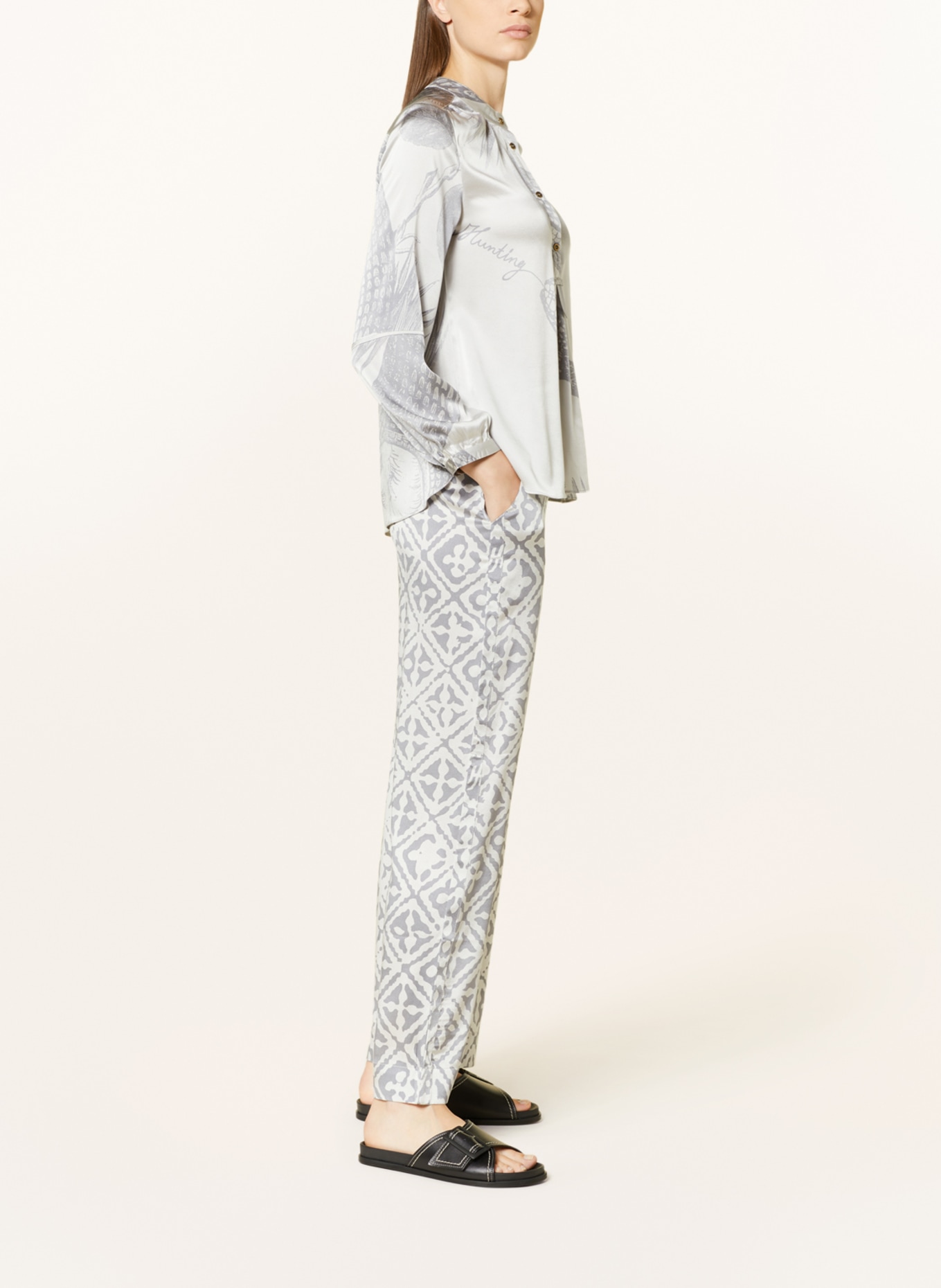 friendly hunting Wide leg trousers made of silk, Color: LIGHT GRAY/ GRAY (Image 4)