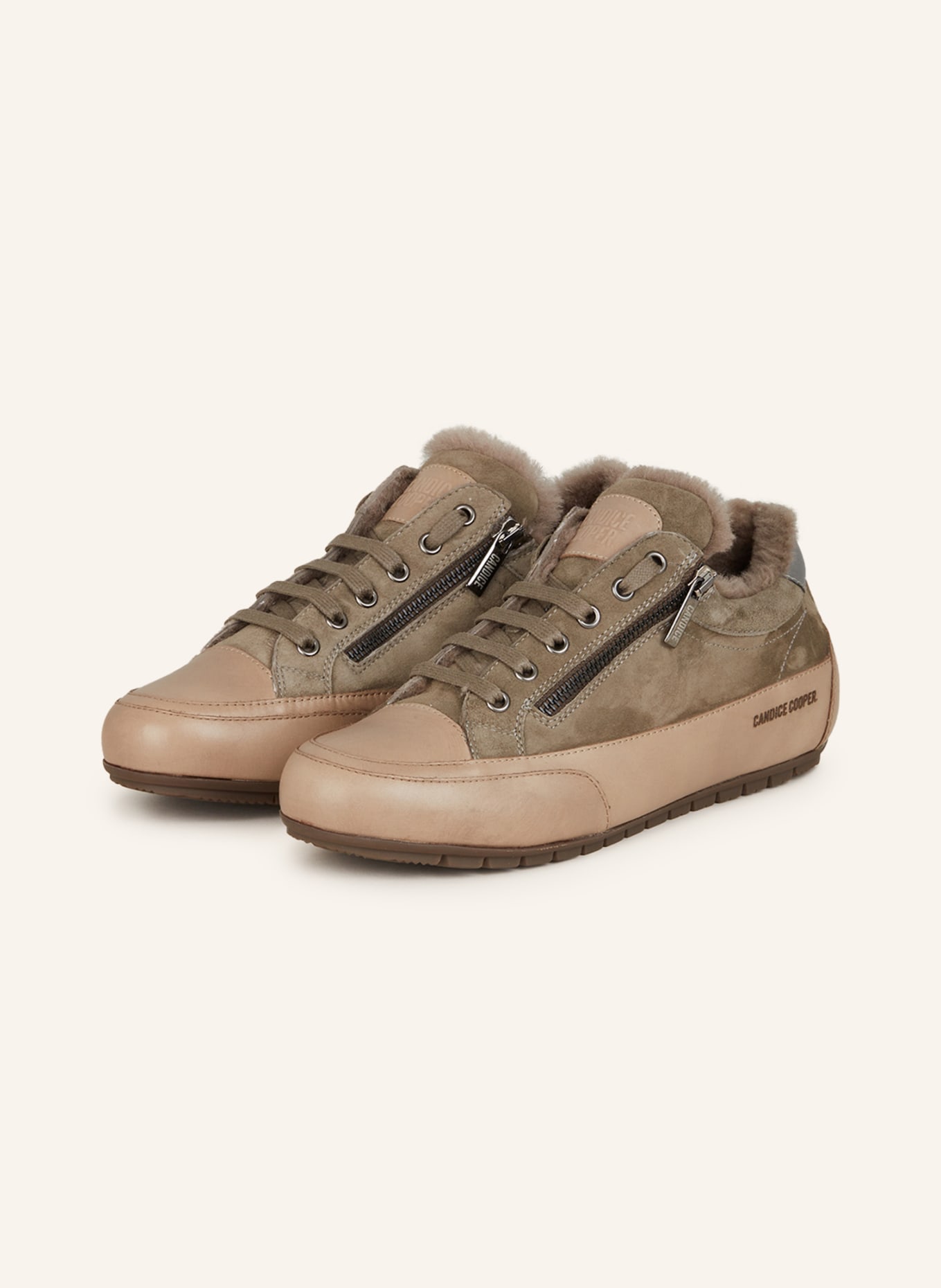 Candice Cooper Sneakers ROCK DELUXE with real fur, Color: LIGHT BROWN/ KHAKI (Image 1)