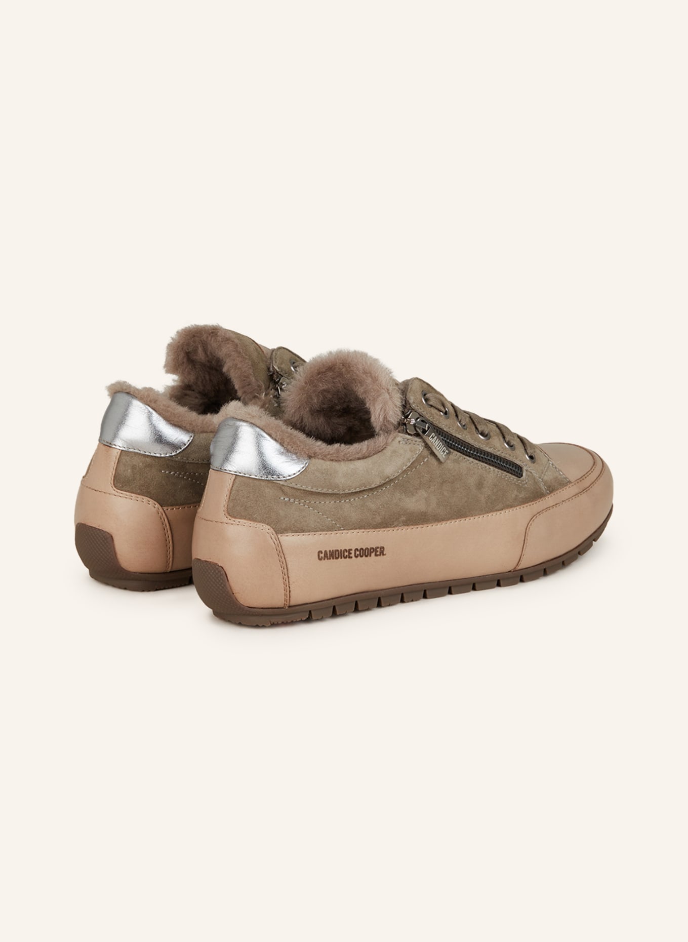 Candice Cooper Sneakers ROCK DELUXE with real fur, Color: LIGHT BROWN/ KHAKI (Image 2)