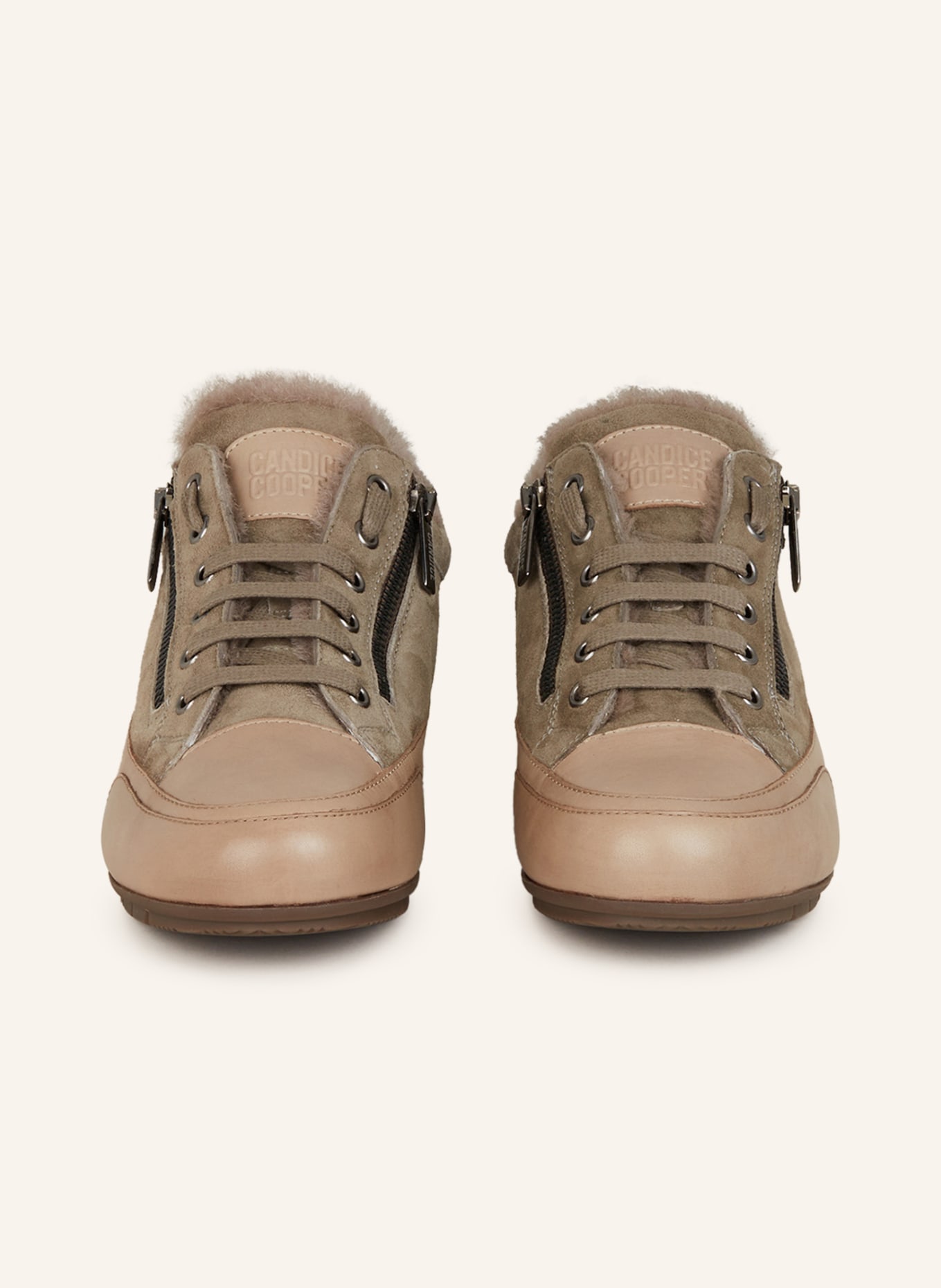 Candice Cooper Sneakers ROCK DELUXE with real fur, Color: LIGHT BROWN/ KHAKI (Image 3)