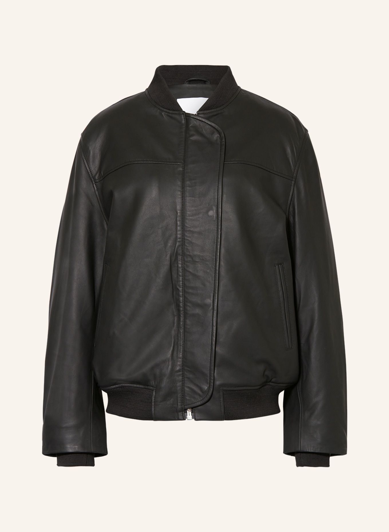 REMAIN Oversized bomber jacket made of leather, Color: BLACK (Image 1)