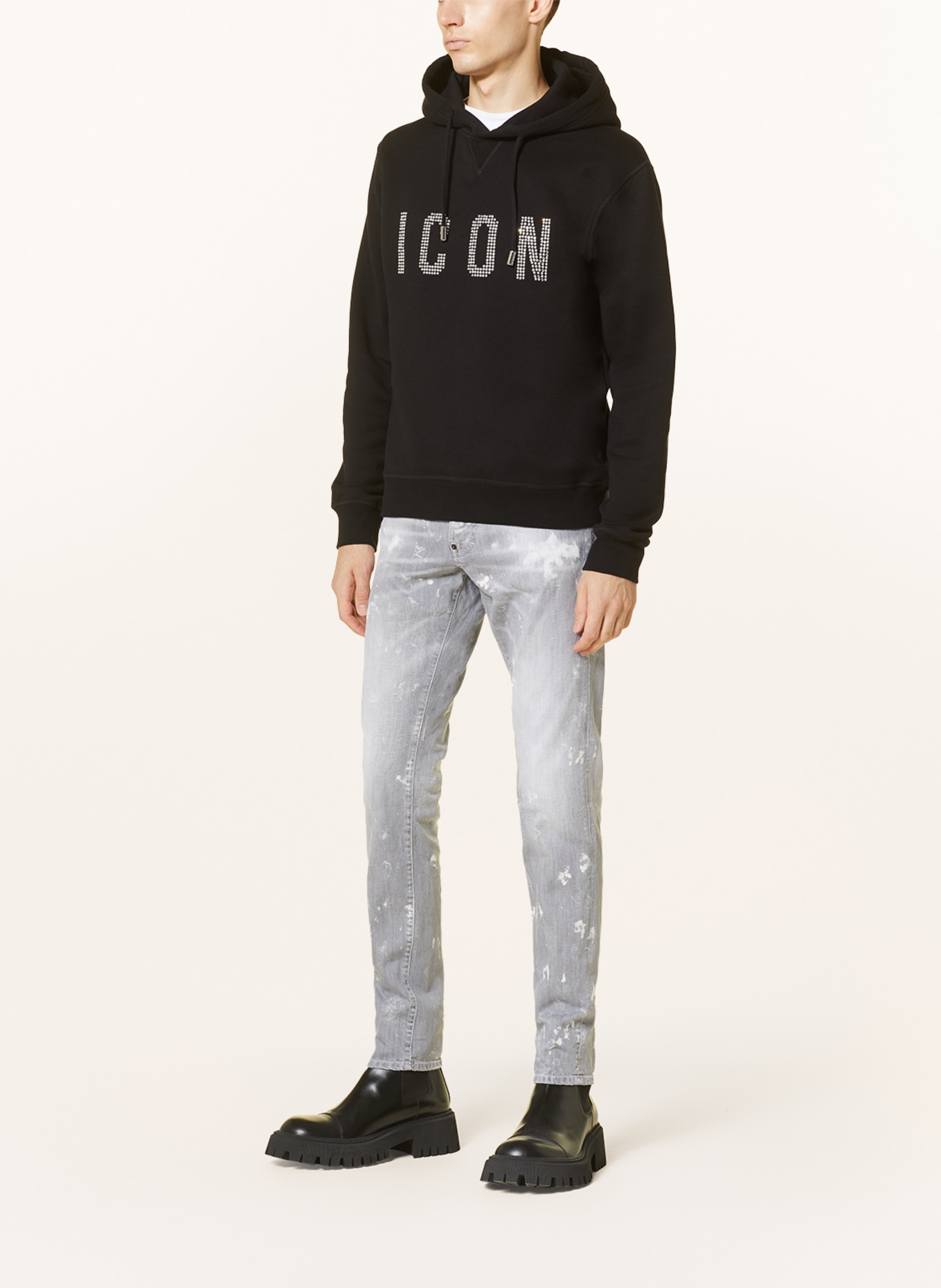 DSQUARED2 Hoodie with decorative gems and rivets, Color: BLACK (Image 2)