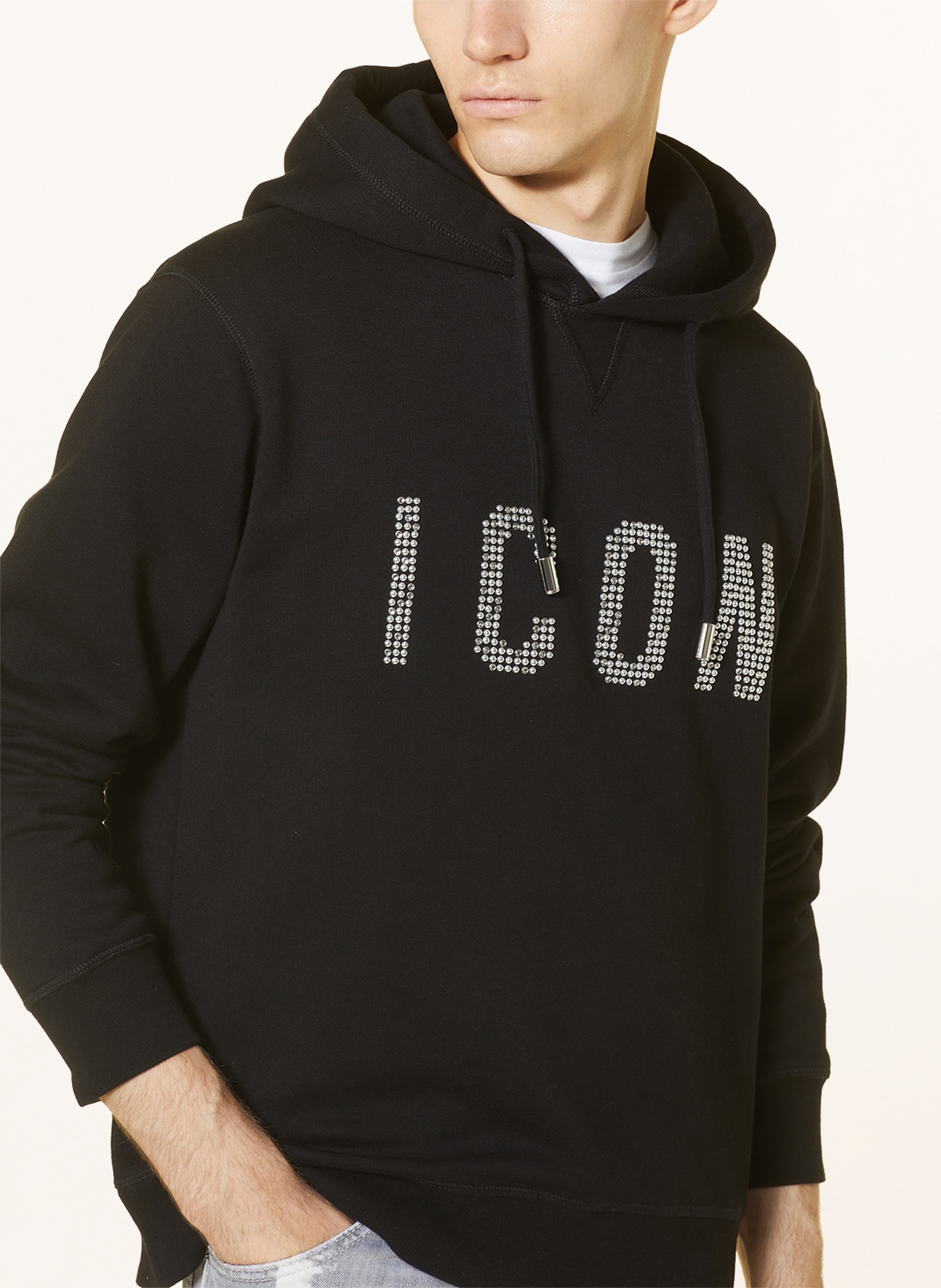 DSQUARED2 Hoodie with decorative gems and rivets, Color: BLACK (Image 5)