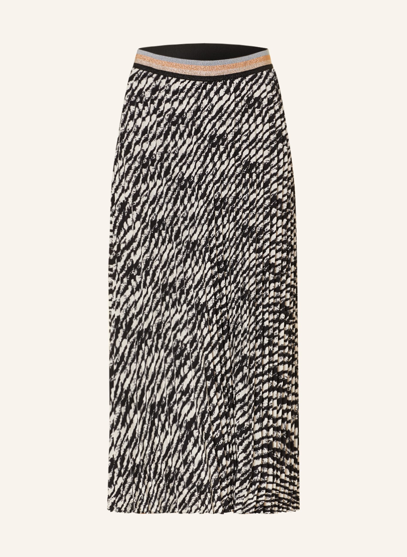 summum woman Pleated skirt with glitter thread, Color: BLACK/ CREAM (Image 1)