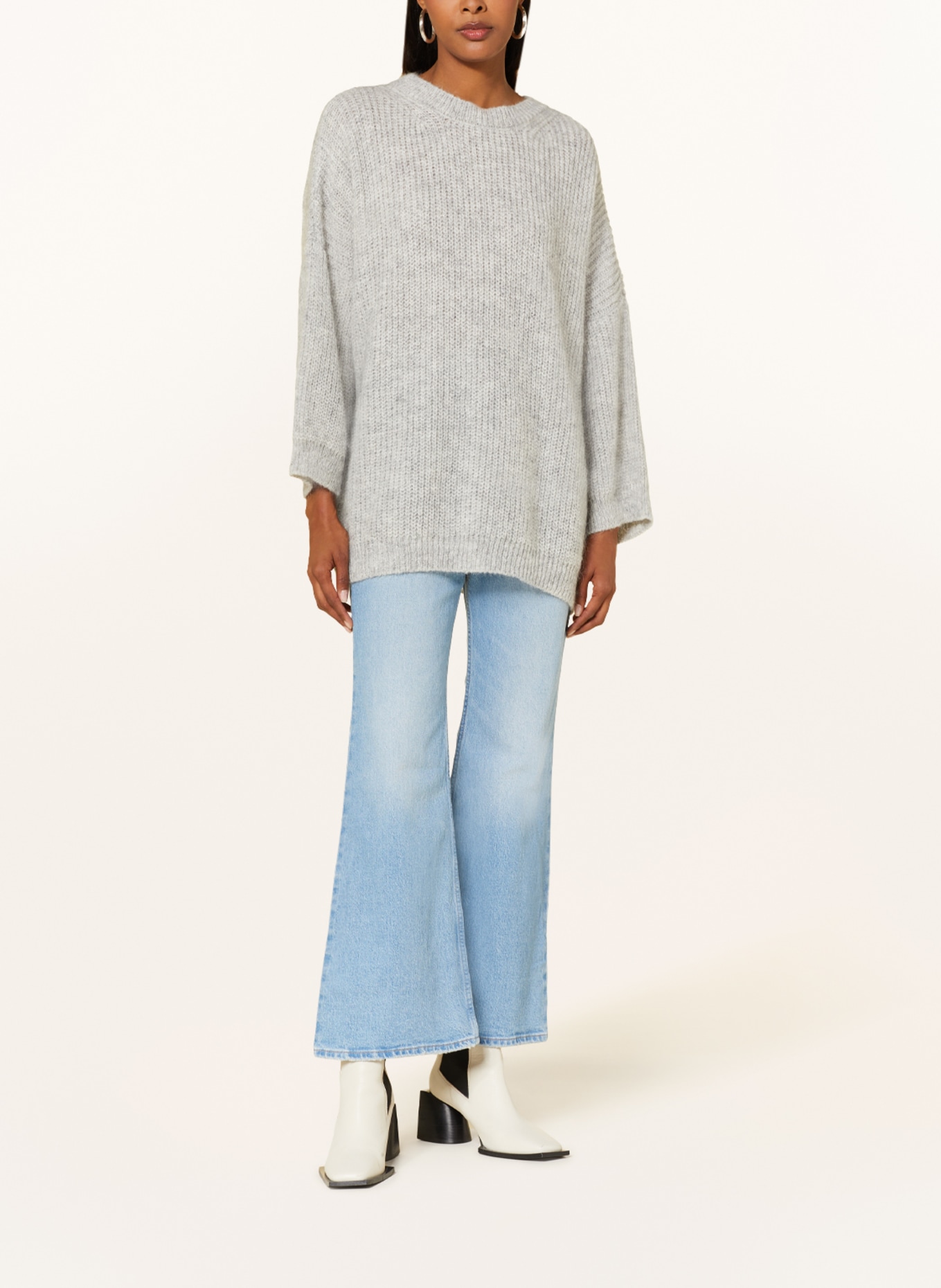 summum woman Sweater with mohair and 3/4 sleeves, Color: LIGHT GRAY (Image 2)