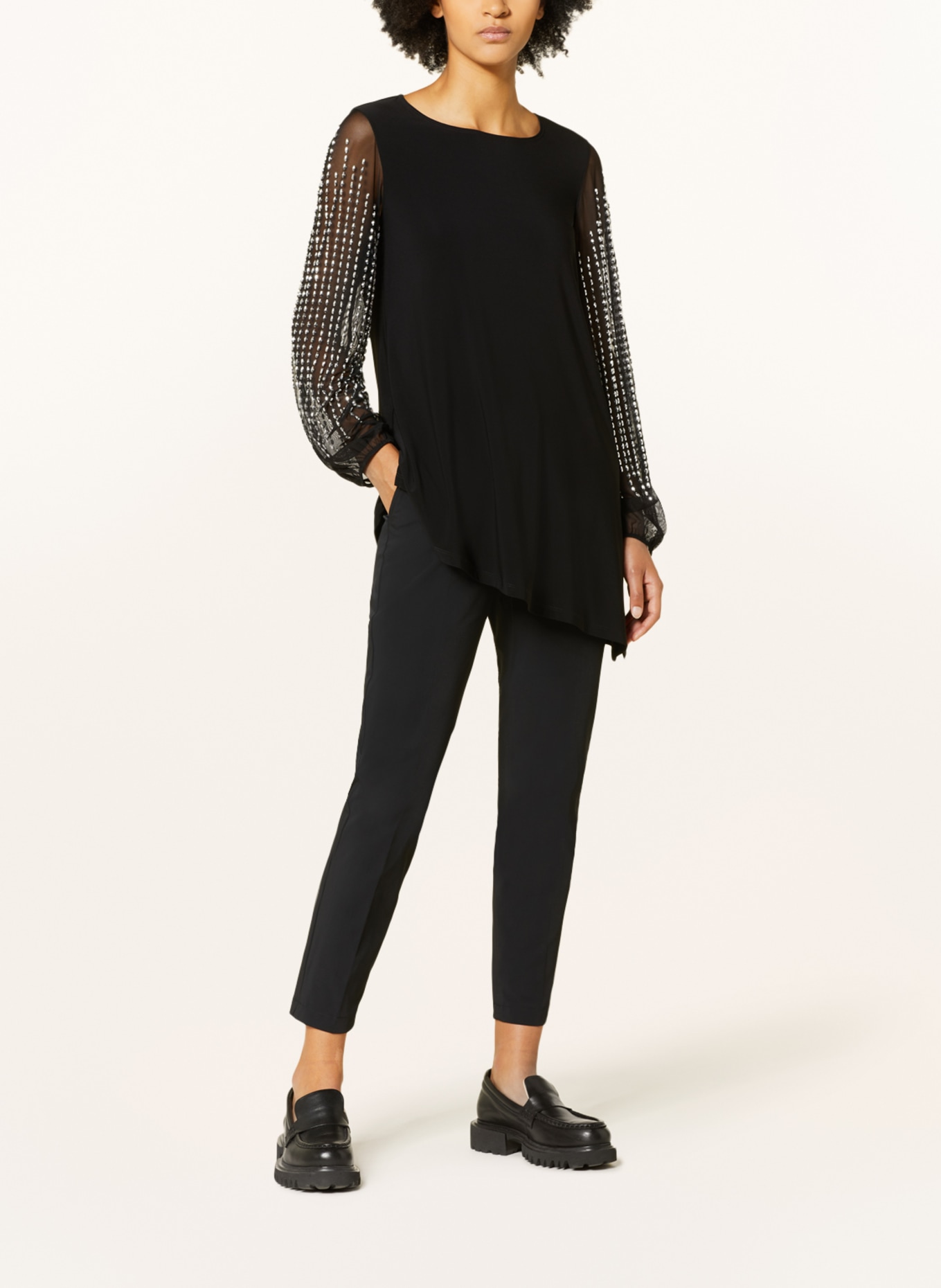 Joseph Ribkoff Shirt blouse in jersey with decorative gems, Color: BLACK (Image 2)