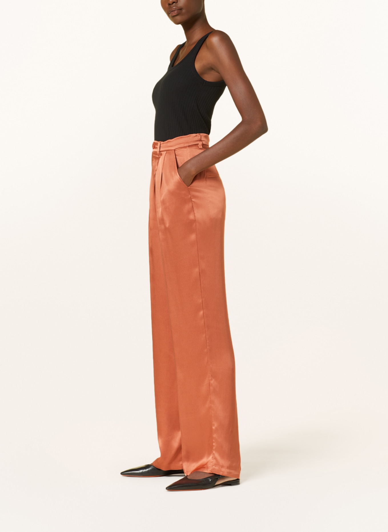 ANINE BING Wide leg trousers CARRIE in silk, Color: RED (Image 4)