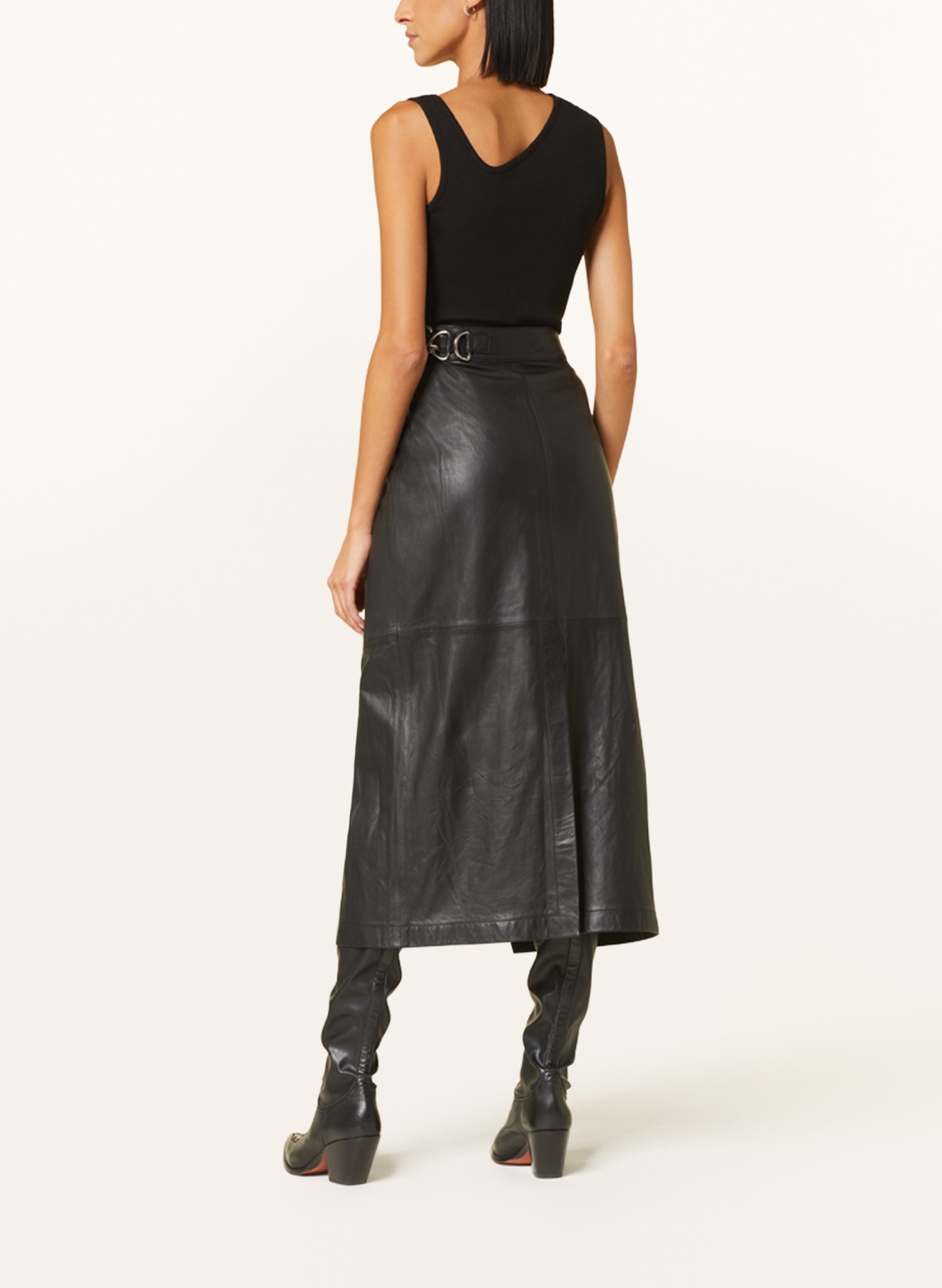 ENVELOPE 1976 Wrap skirt BOLT made of leather, Color: BLACK (Image 3)