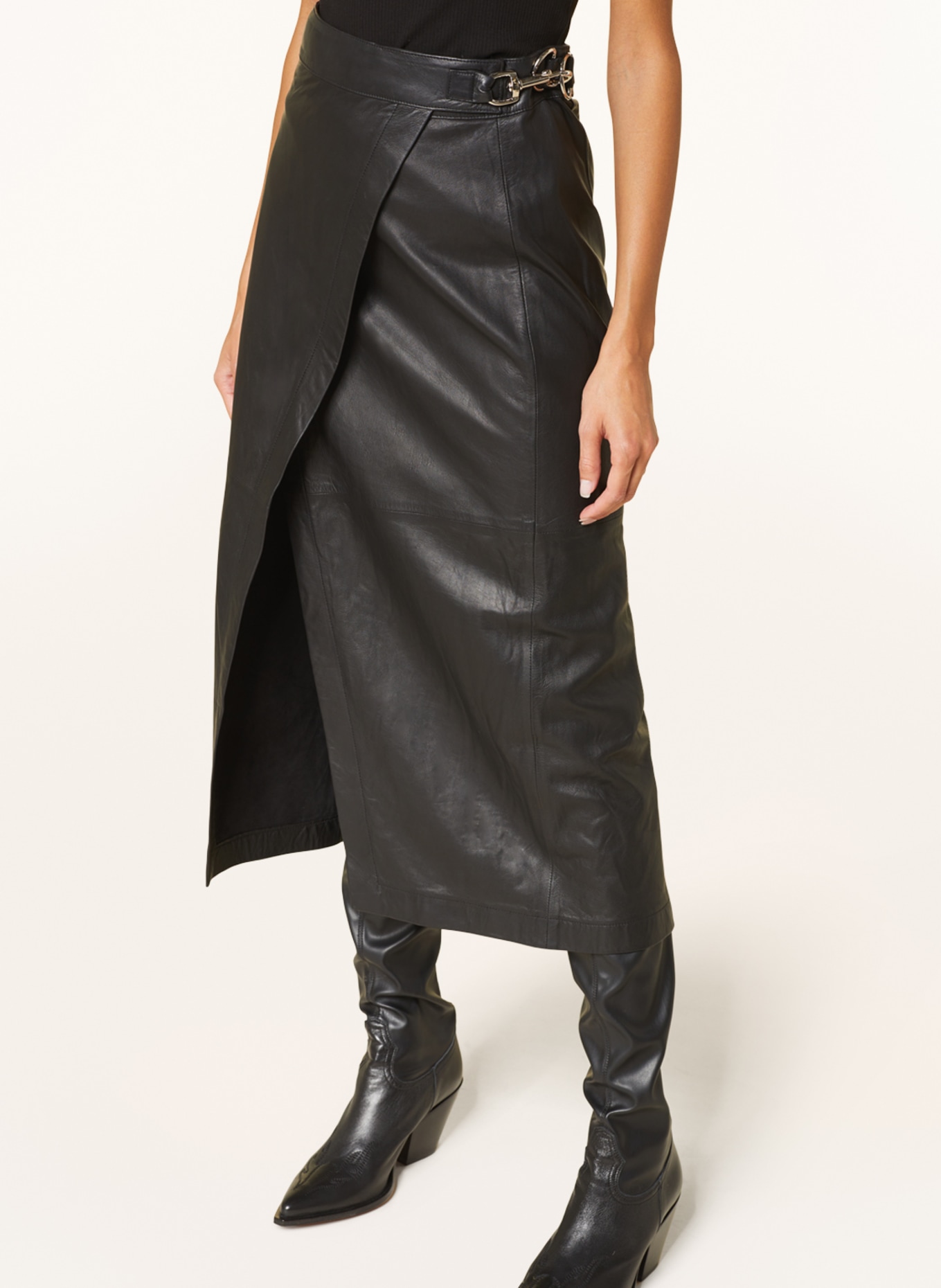 ENVELOPE 1976 Wrap skirt BOLT made of leather, Color: BLACK (Image 4)