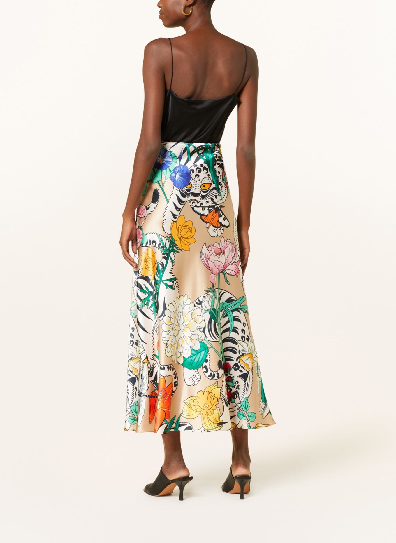 MRS & HUGS Satin skirt, Color: CAMEL/ LIGHT GREEN/ PINK (Image 3)