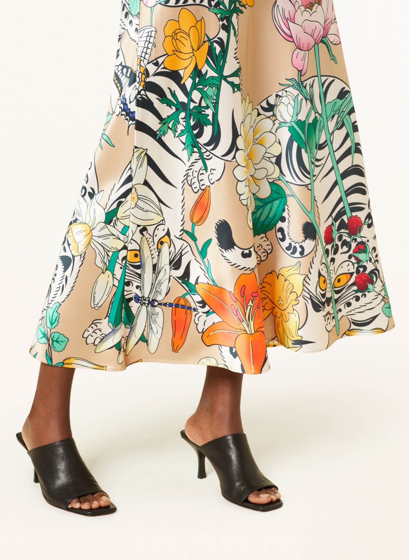 MRS & HUGS Satin skirt, Color: CAMEL/ LIGHT GREEN/ PINK (Image 4)