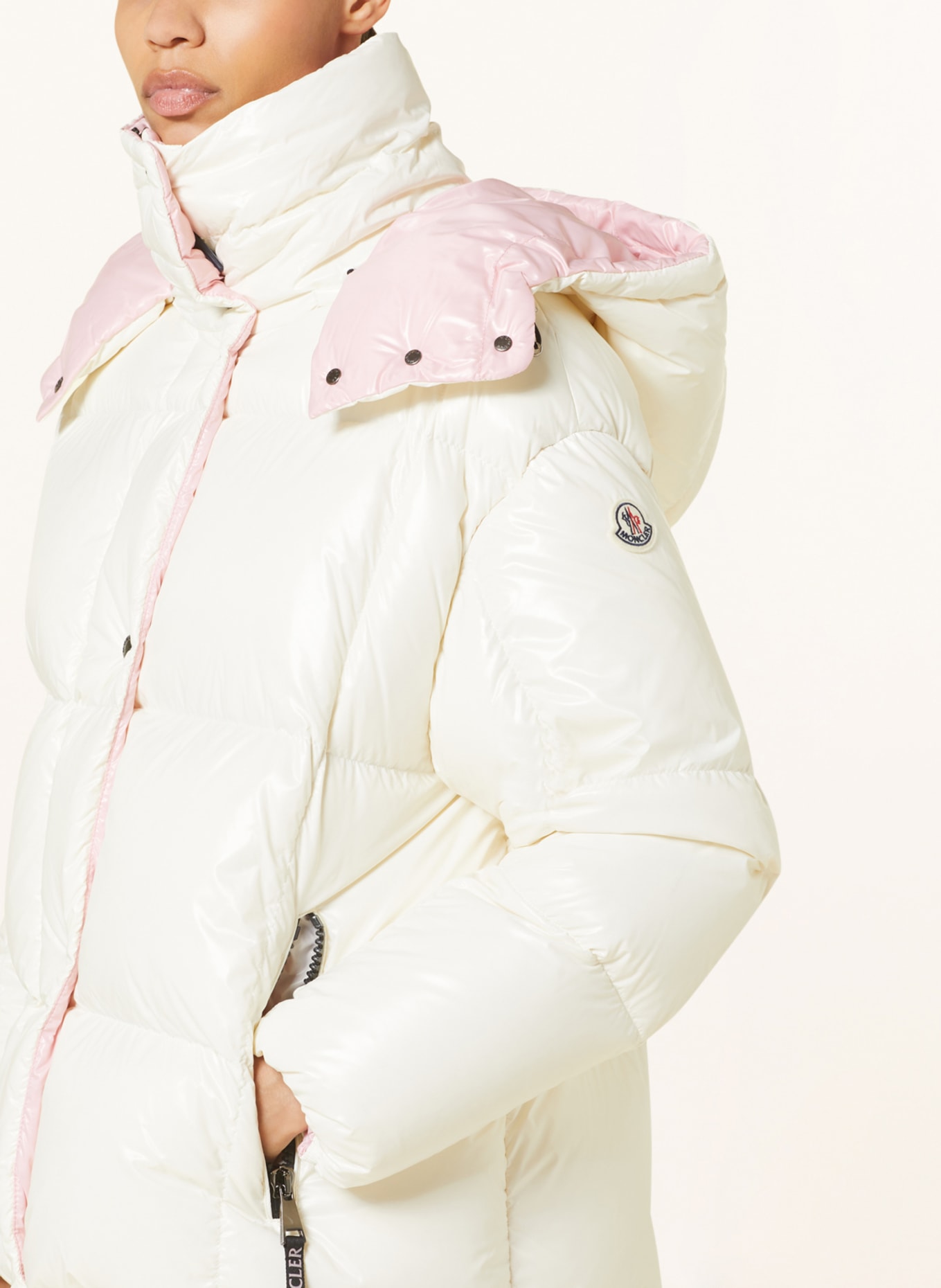 MONCLER Down jacket PARANA with removable hood, Color: WHITE/ LIGHT PINK (Image 5)