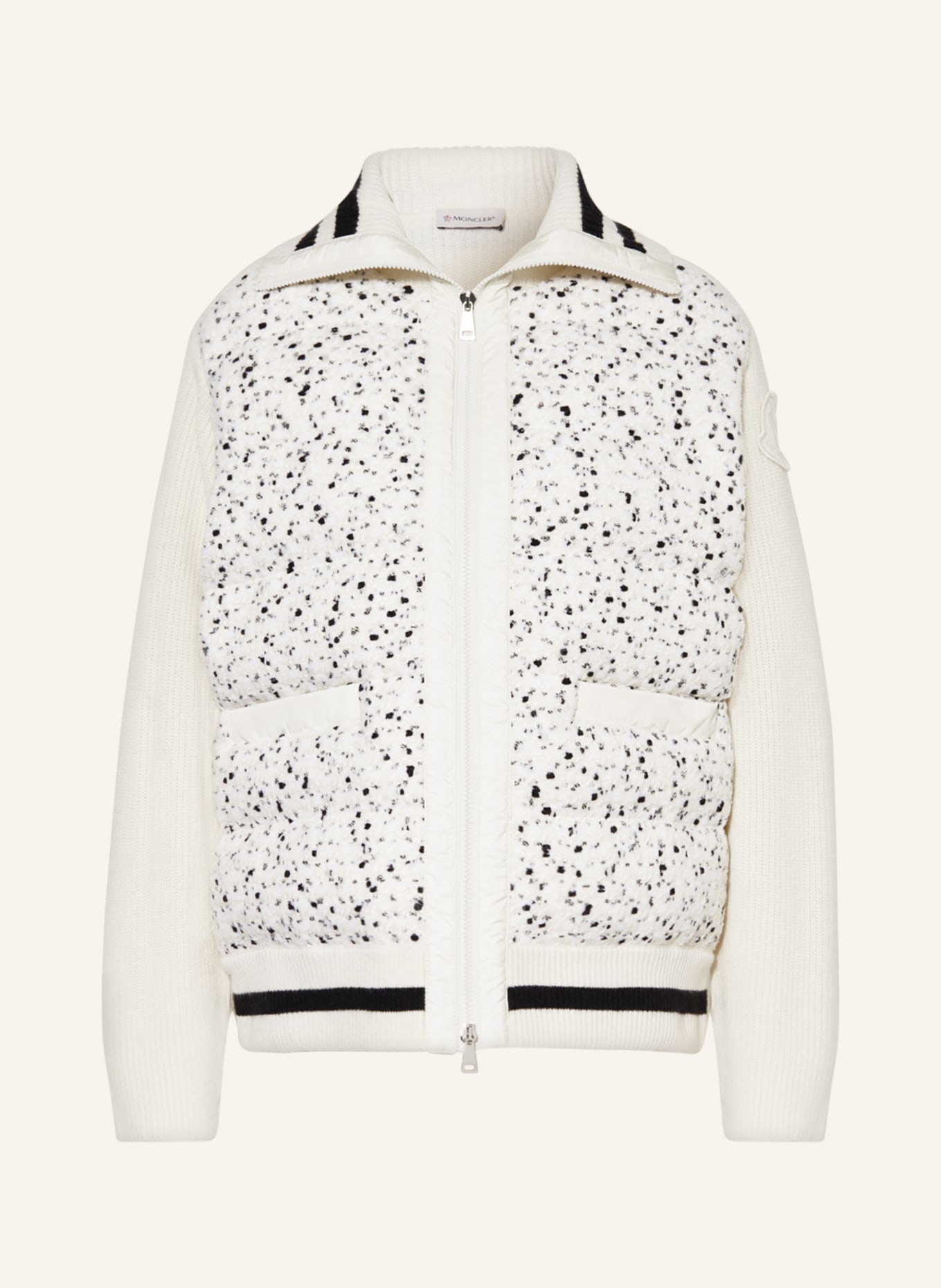 MONCLER Cardigan in mixed materials, Color: CREAM/ BLACK (Image 1)