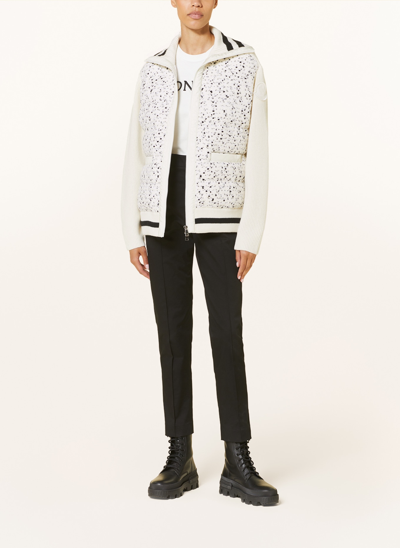 MONCLER Cardigan in mixed materials, Color: CREAM/ BLACK (Image 2)