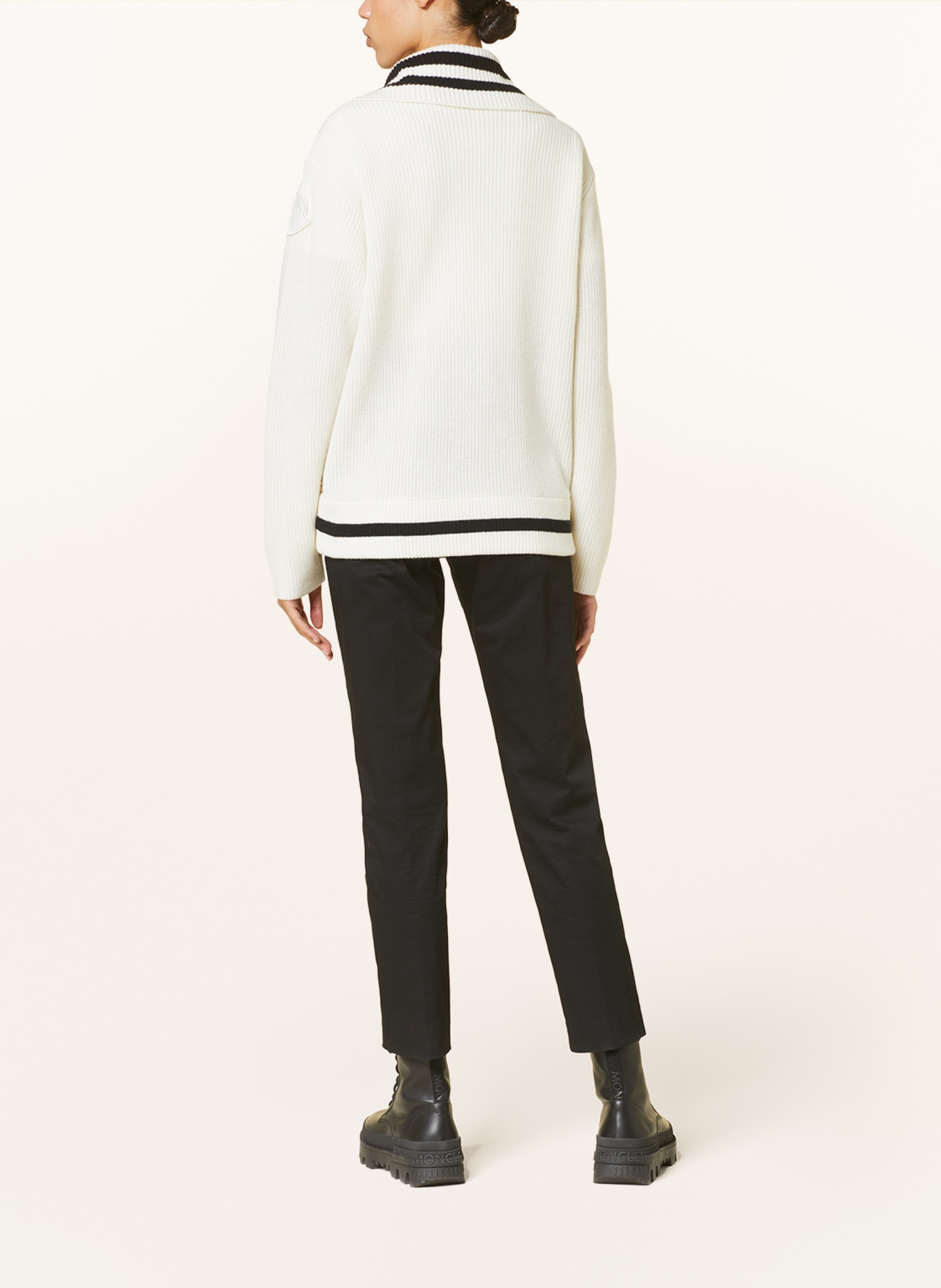 MONCLER Cardigan in mixed materials, Color: CREAM/ BLACK (Image 3)