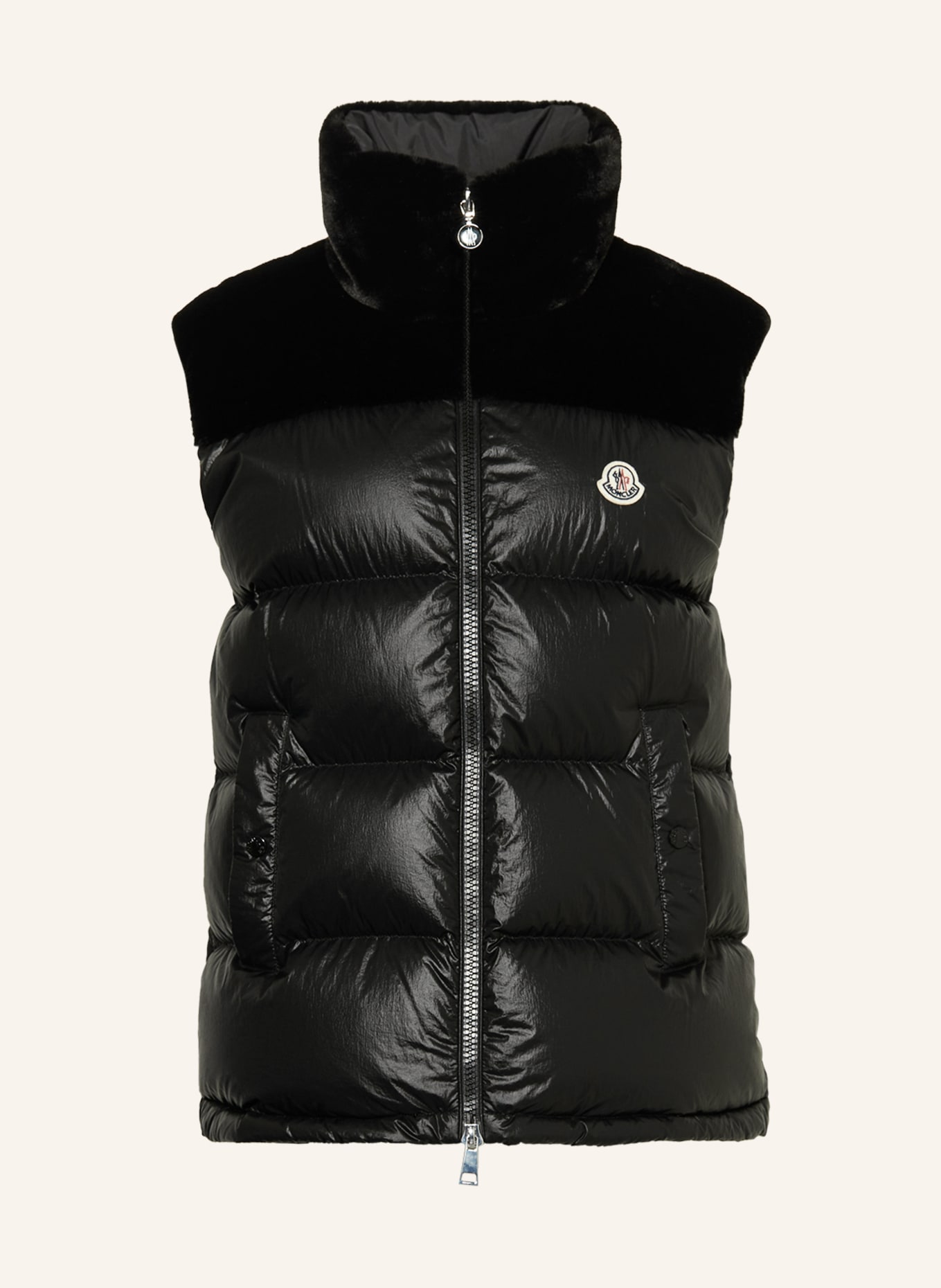 MONCLER Down vest LEMPA with faux fur, Color: BLACK (Image 1)