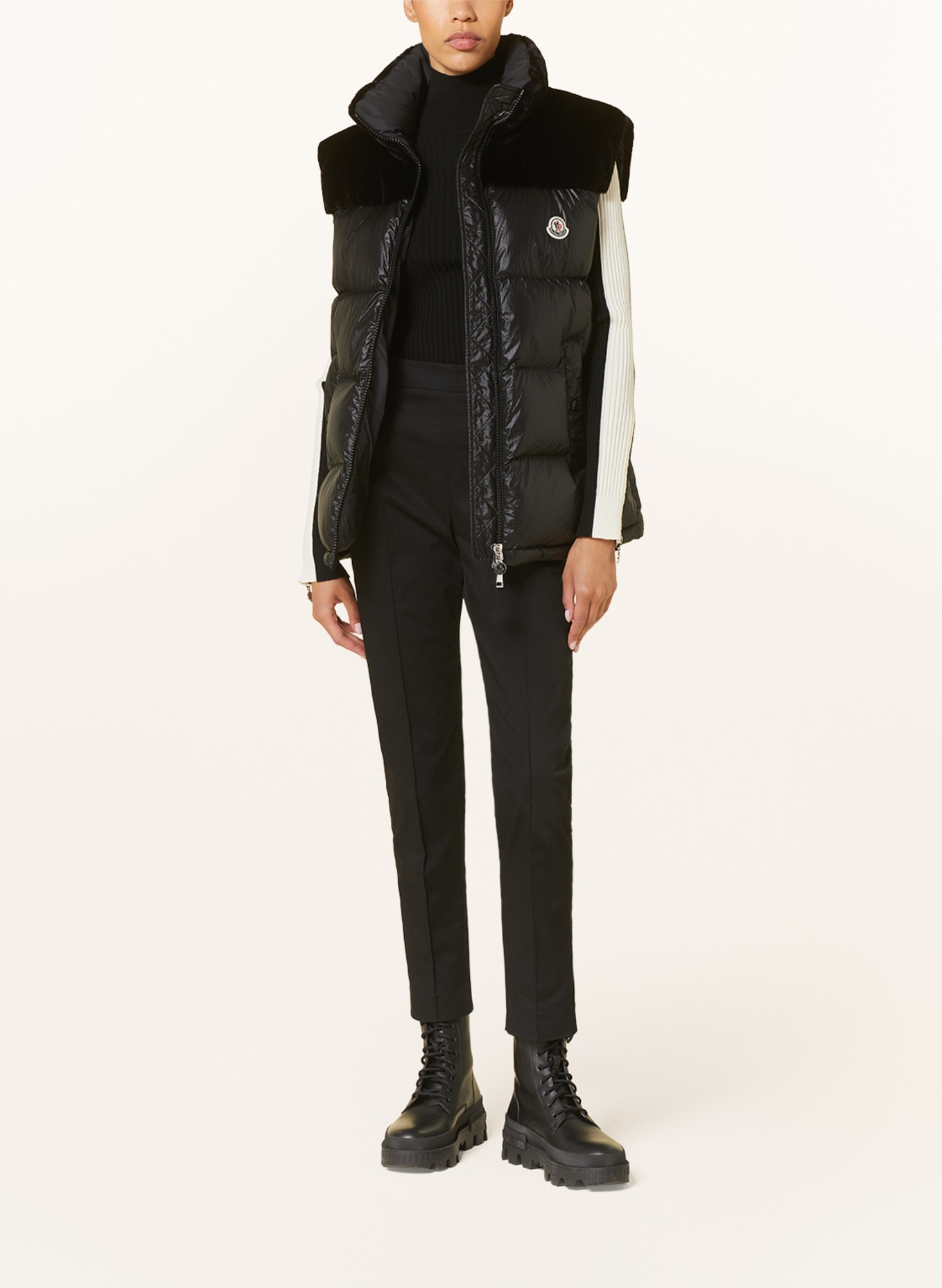 MONCLER Down vest LEMPA with faux fur, Color: BLACK (Image 2)