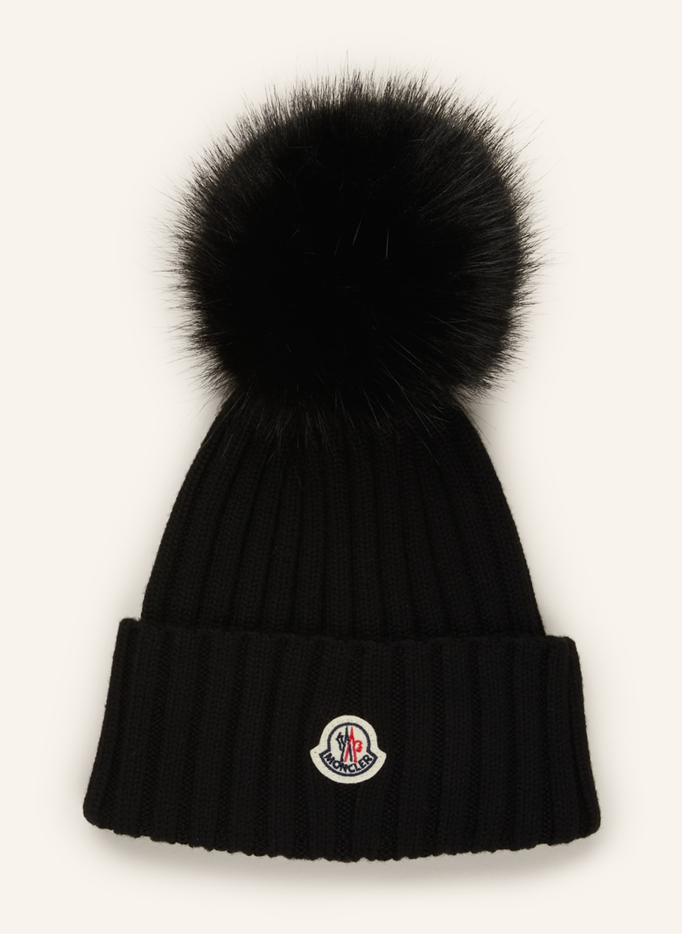 MONCLER Beanie with faux fur, Color: BLACK (Image 1)