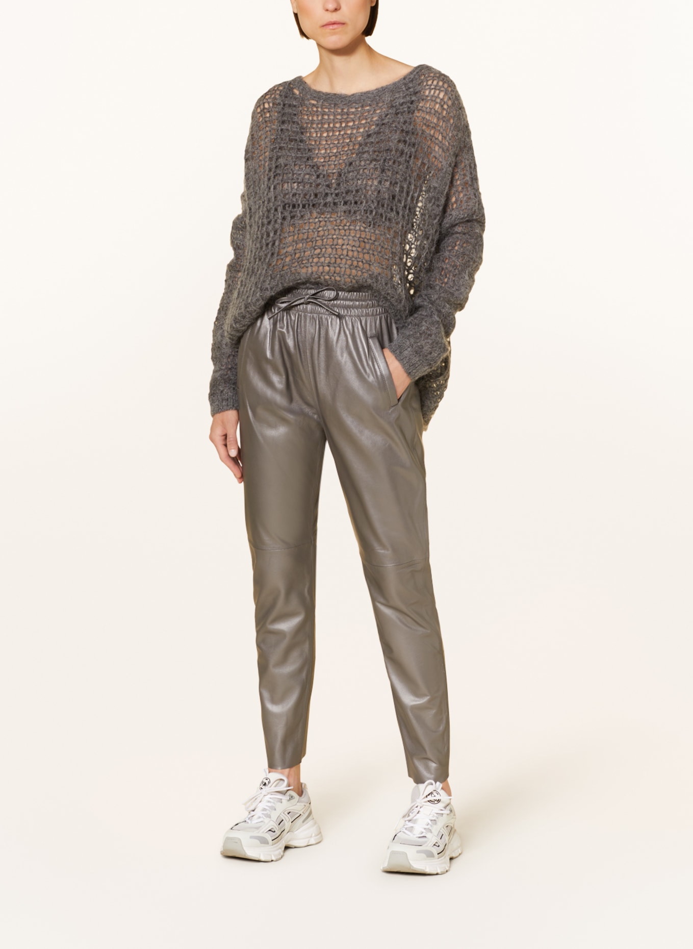 OAKWOOD 7/8 leather trousers in jogger style, Color: GRAY (Image 2)