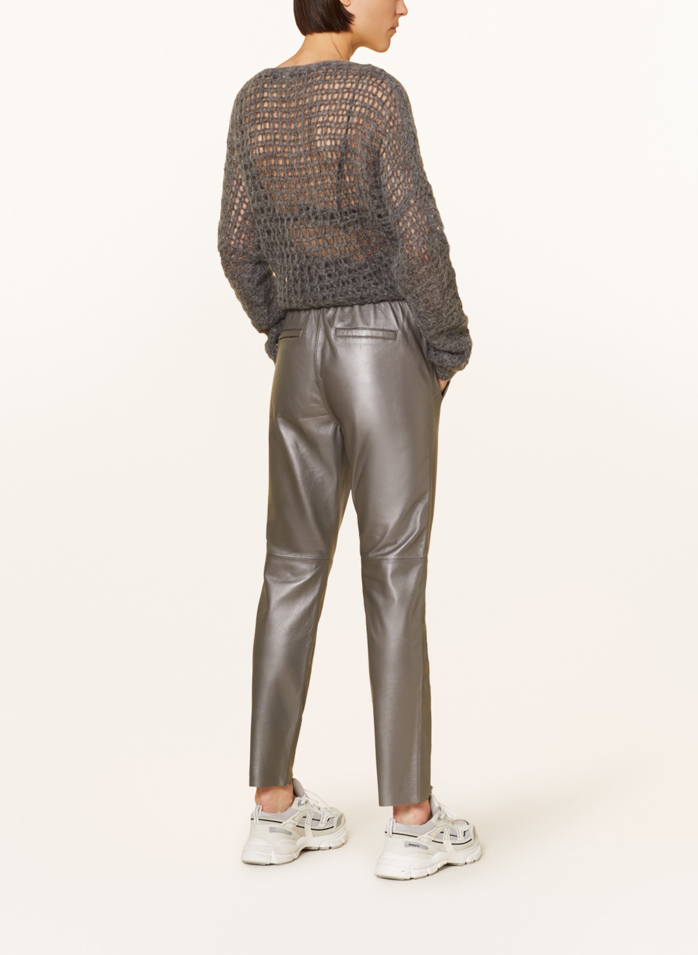 OAKWOOD Spodnie skórzane 7/8 w stylu dresowym, Kolor: SZARY (Obrazek 3)