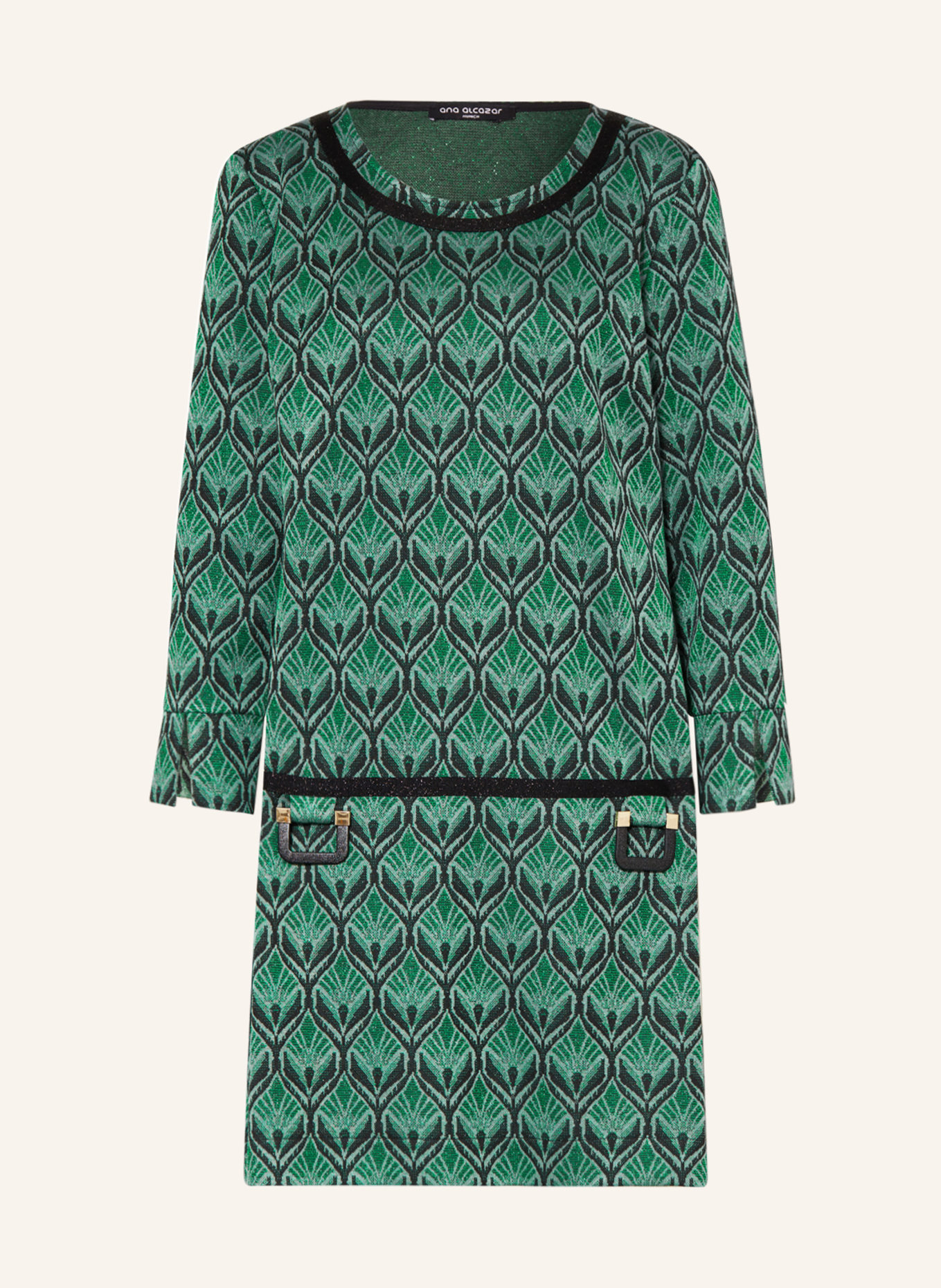 Ana Alcazar Jerseykleid mit Glitzergarn in grün/ schwarz | Blusenkleider