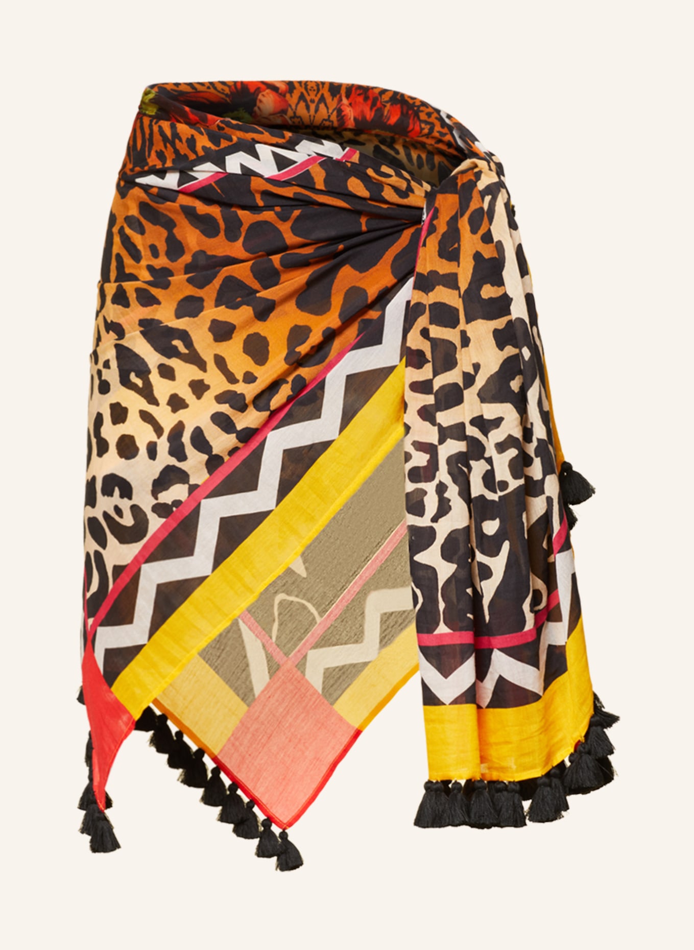 heidi klein Sarong LEOPARD with silk, Color: DARK YELLOW/ RED/ BLACK (Image 1)
