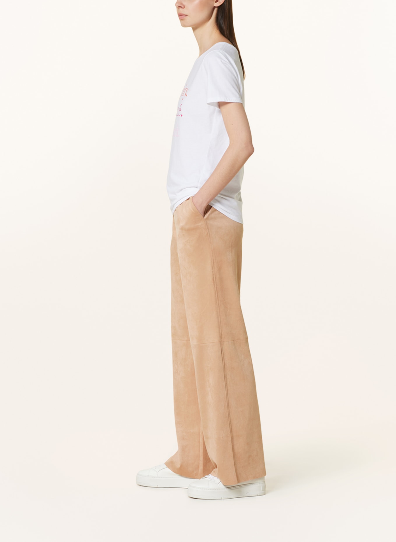 Juvia Spodnie AVA w stylu dresowym z imitacji skóry, Kolor: CAMELOWY (Obrazek 4)