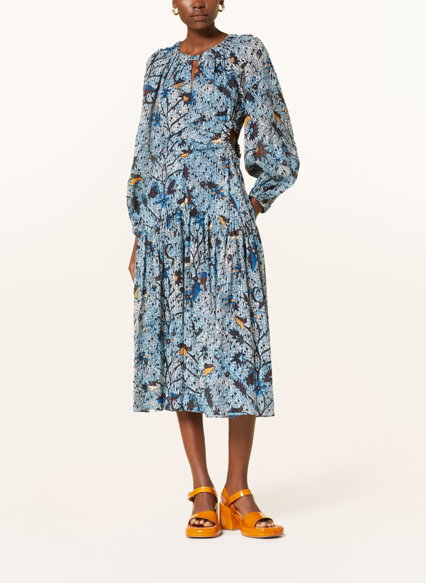 ULLA JOHNSON Dress HELIA with cut-outs, Color: DARK BLUE/ DARK YELLOW/ WHITE (Image 2)