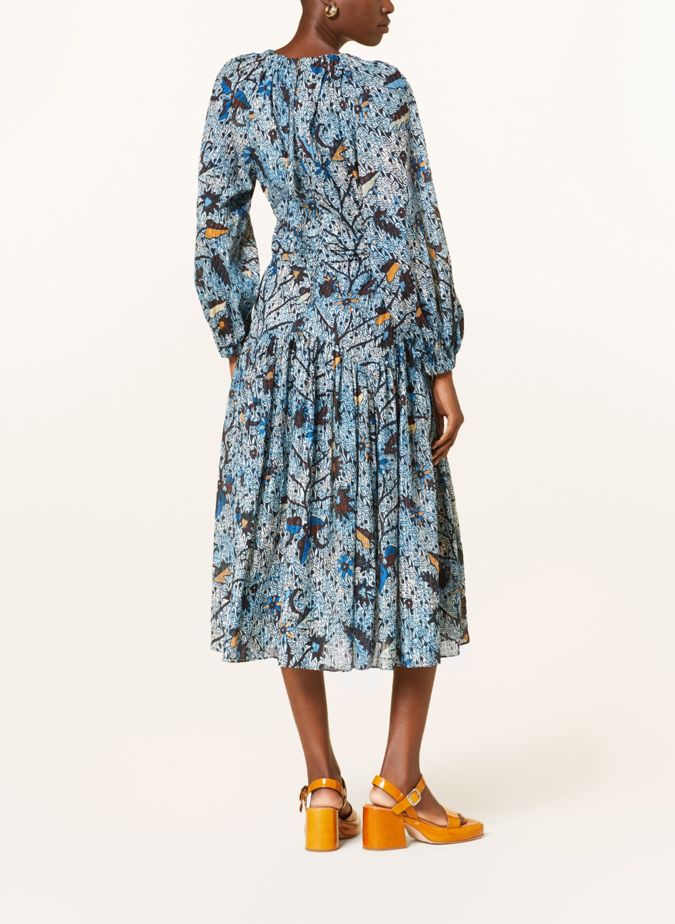 ULLA JOHNSON Kleid HELIA mit Cut-outs, Farbe: DUNKELBLAU/ DUNKELGELB/ WEISS (Bild 3)