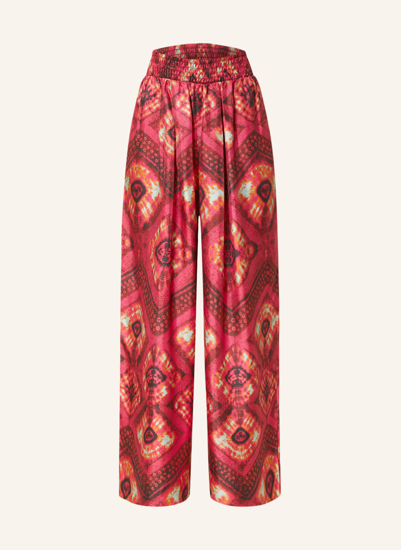 ULLA JOHNSON Wide leg trousers CLEMENCE made of silk, Color: FUCHSIA/ BROWN/ MINT (Image 1)