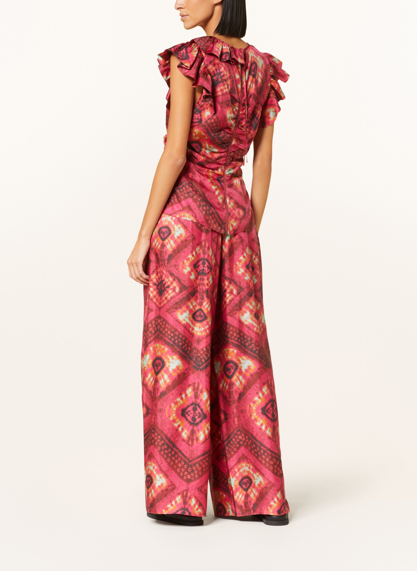 ULLA JOHNSON Wide leg trousers CLEMENCE made of silk, Color: FUCHSIA/ BROWN/ MINT (Image 3)