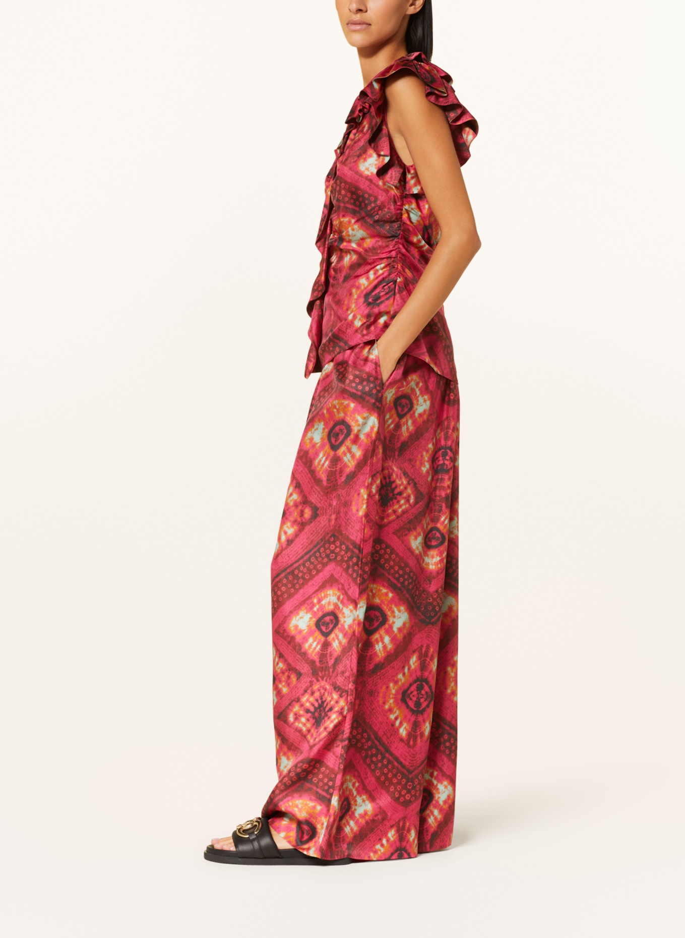 ULLA JOHNSON Wide leg trousers CLEMENCE made of silk, Color: FUCHSIA/ BROWN/ MINT (Image 4)