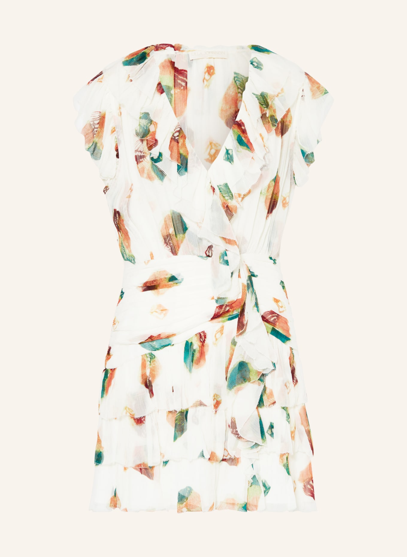 ULLA JOHNSON Silk dress ZINA with frills, Color: ECRU/ GREEN/ DARK ORANGE (Image 1)